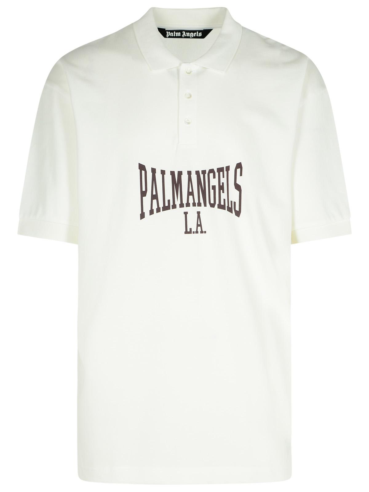 Shop Palm Angels College White Cotton Polo Shirt In Bianco