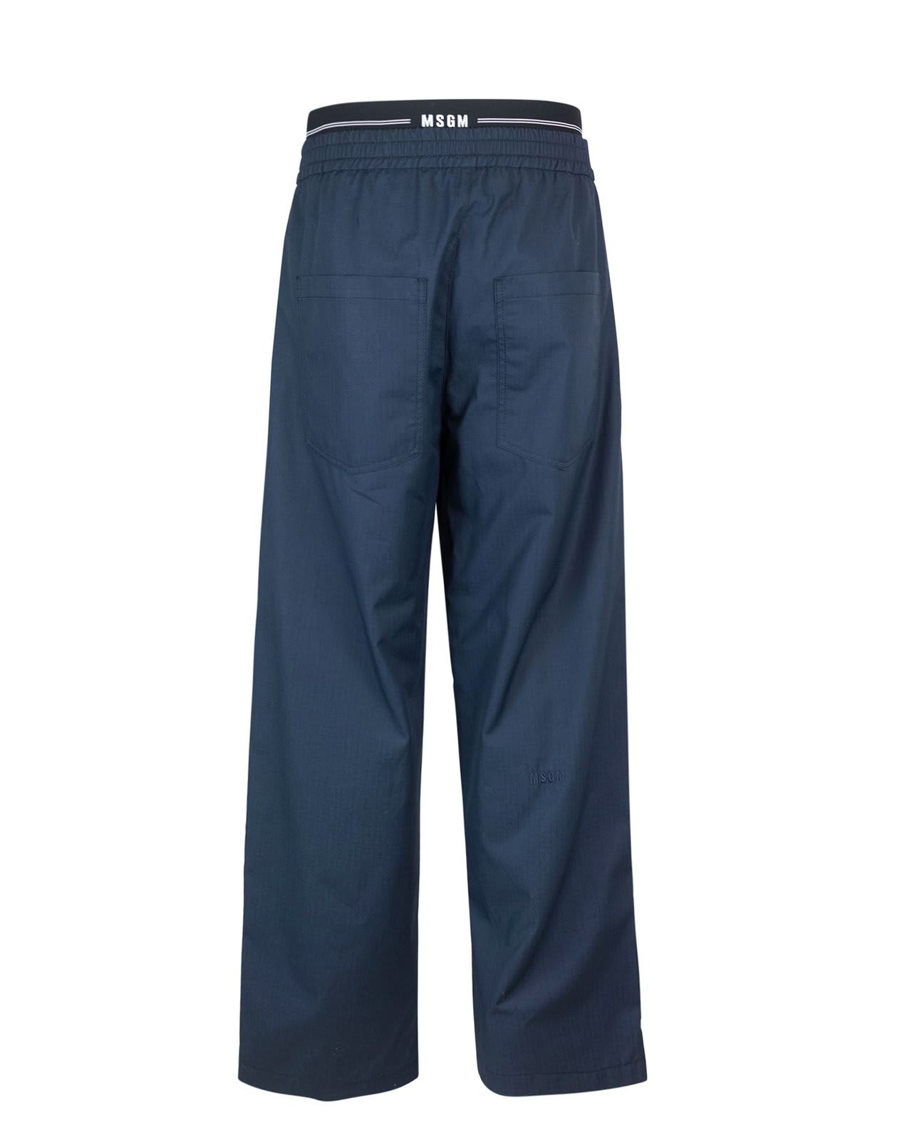 Shop Msgm Logo Waistband Straight Leg Trousers In Blue