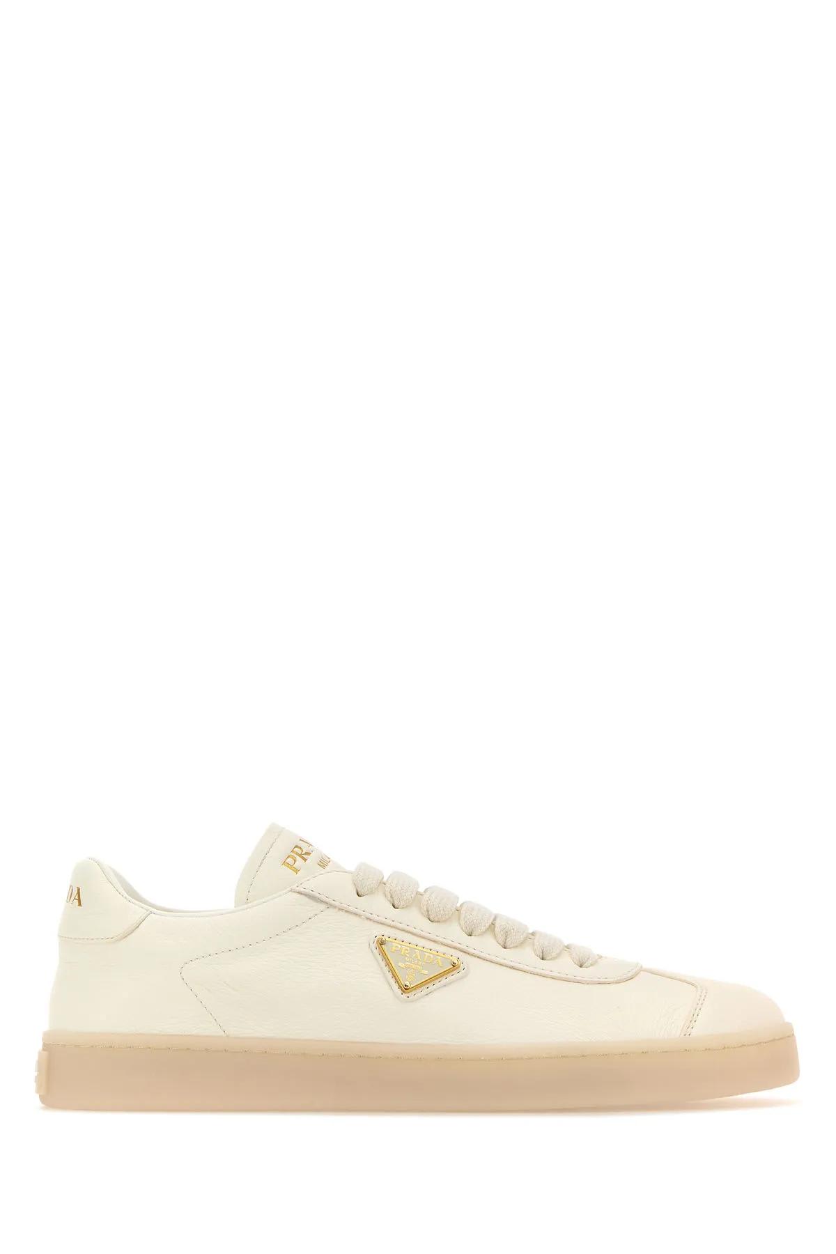 Shop Prada Ivory Leather Downtown Sneakers In Avorio