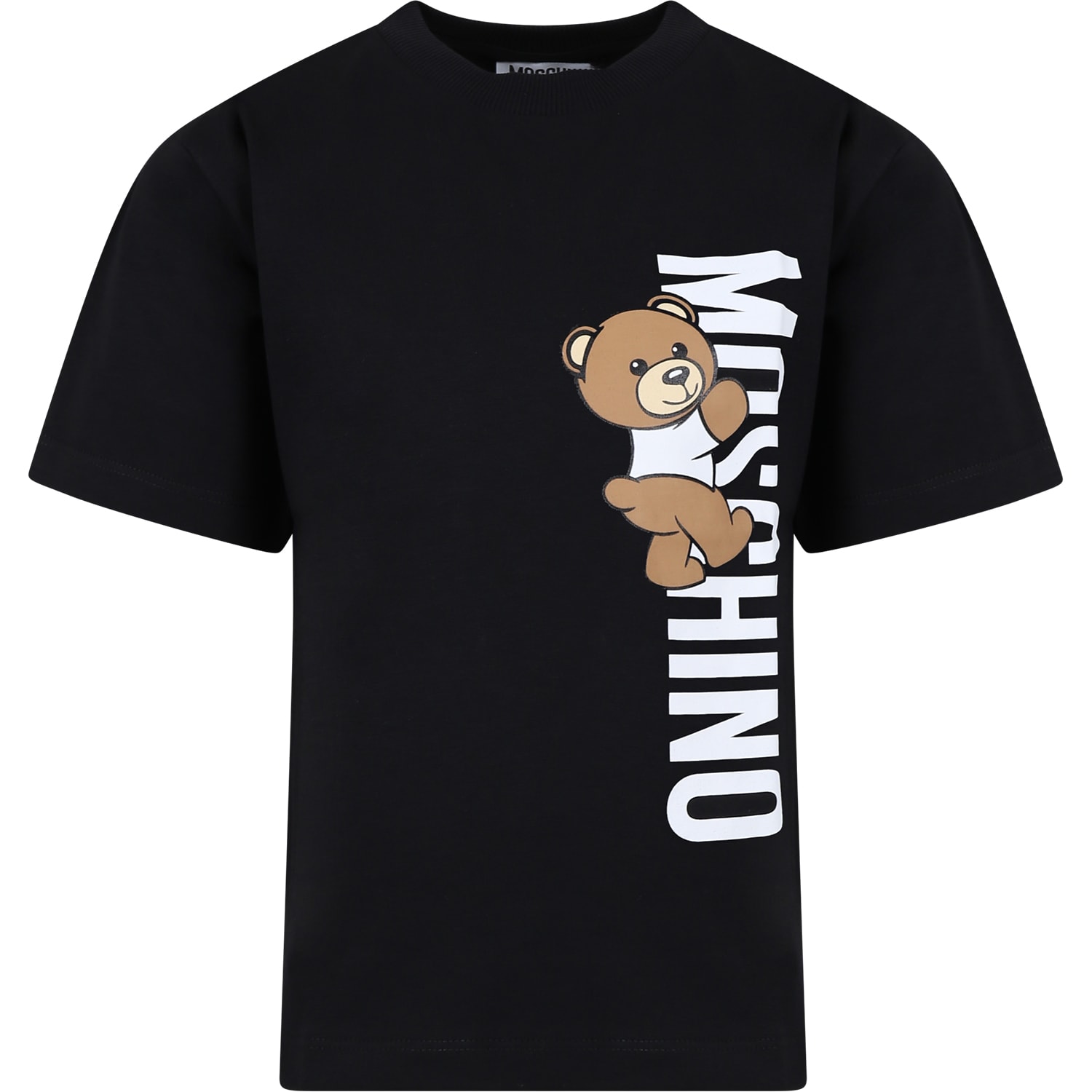 MOSCHINO BLACK T-SHIRT FOR KIDS WITH TEDDY BEAR AND LOGO