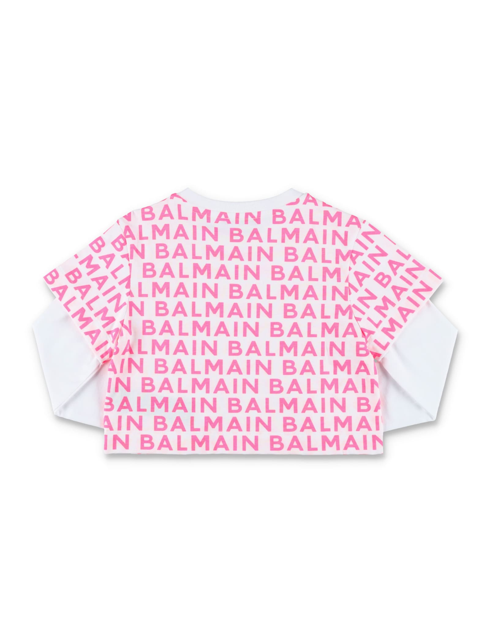 Shop Balmain All-over Logo T-shirt In White/fuchsia