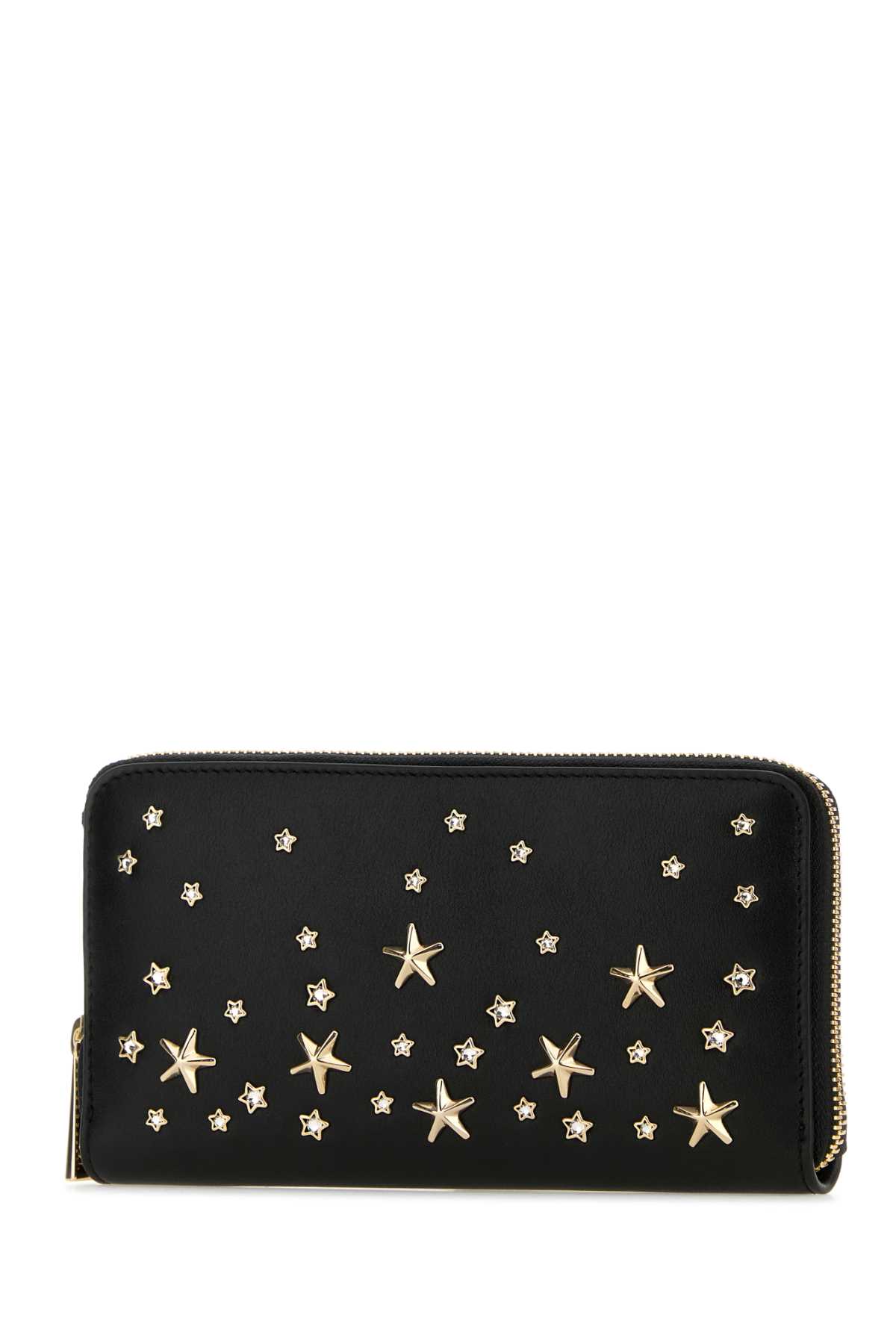 Shop Jimmy Choo Black Leather Pippa Wallet In Blacklightgold