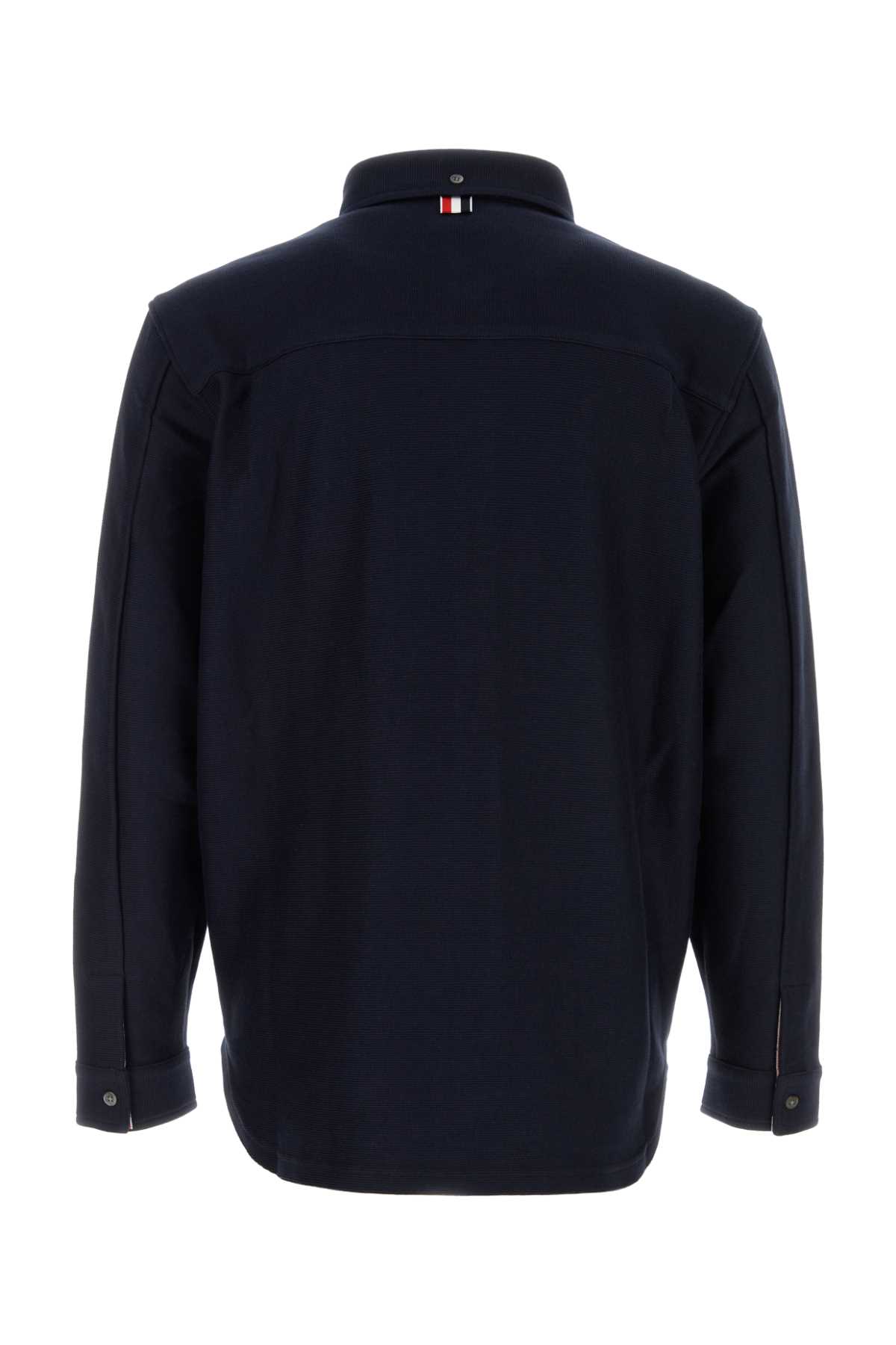 Shop Thom Browne Navy Blue Cotton Shirt