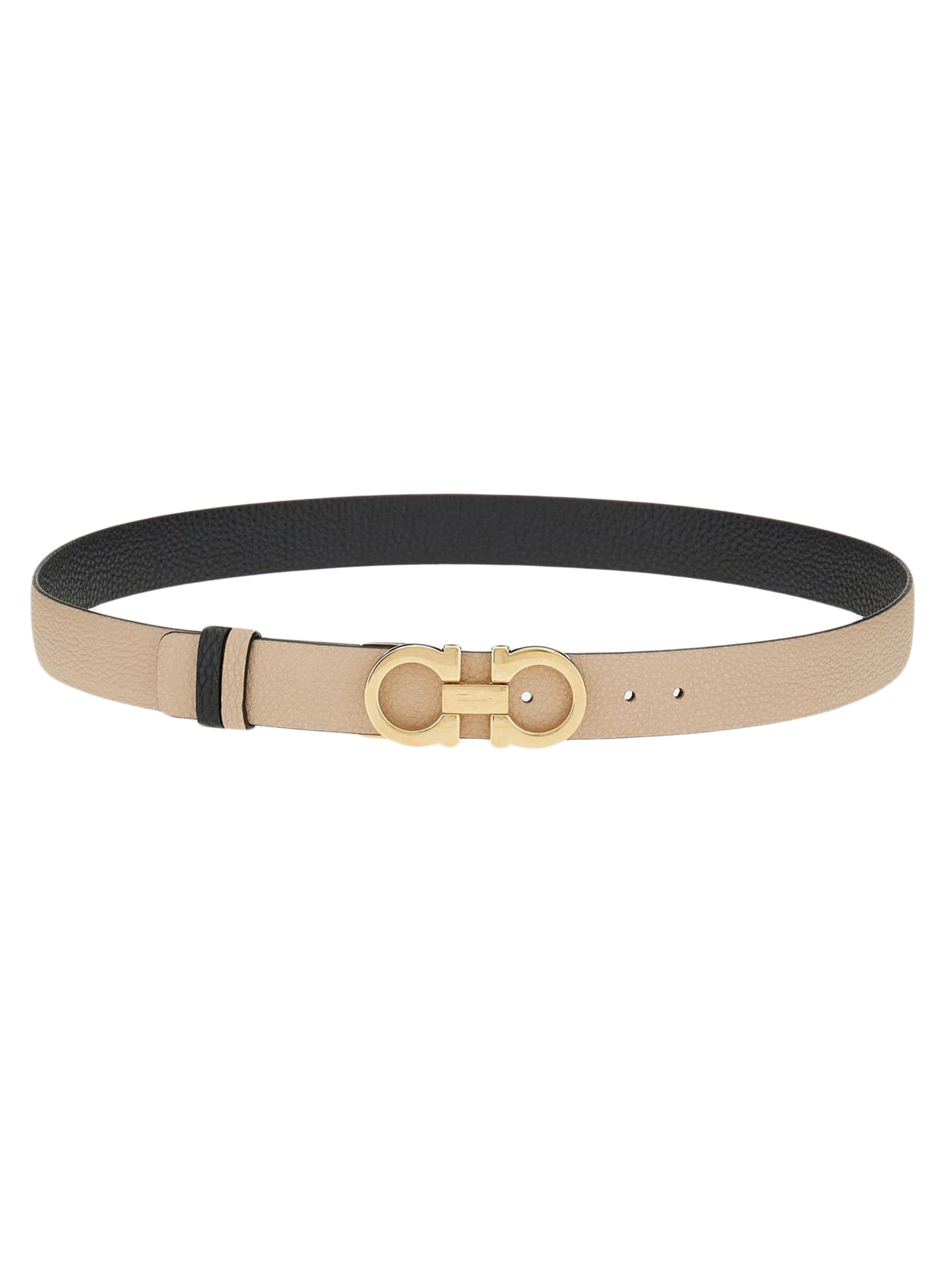 Ferragamo Reversible And Adjustable Gancini Belt In Sand
