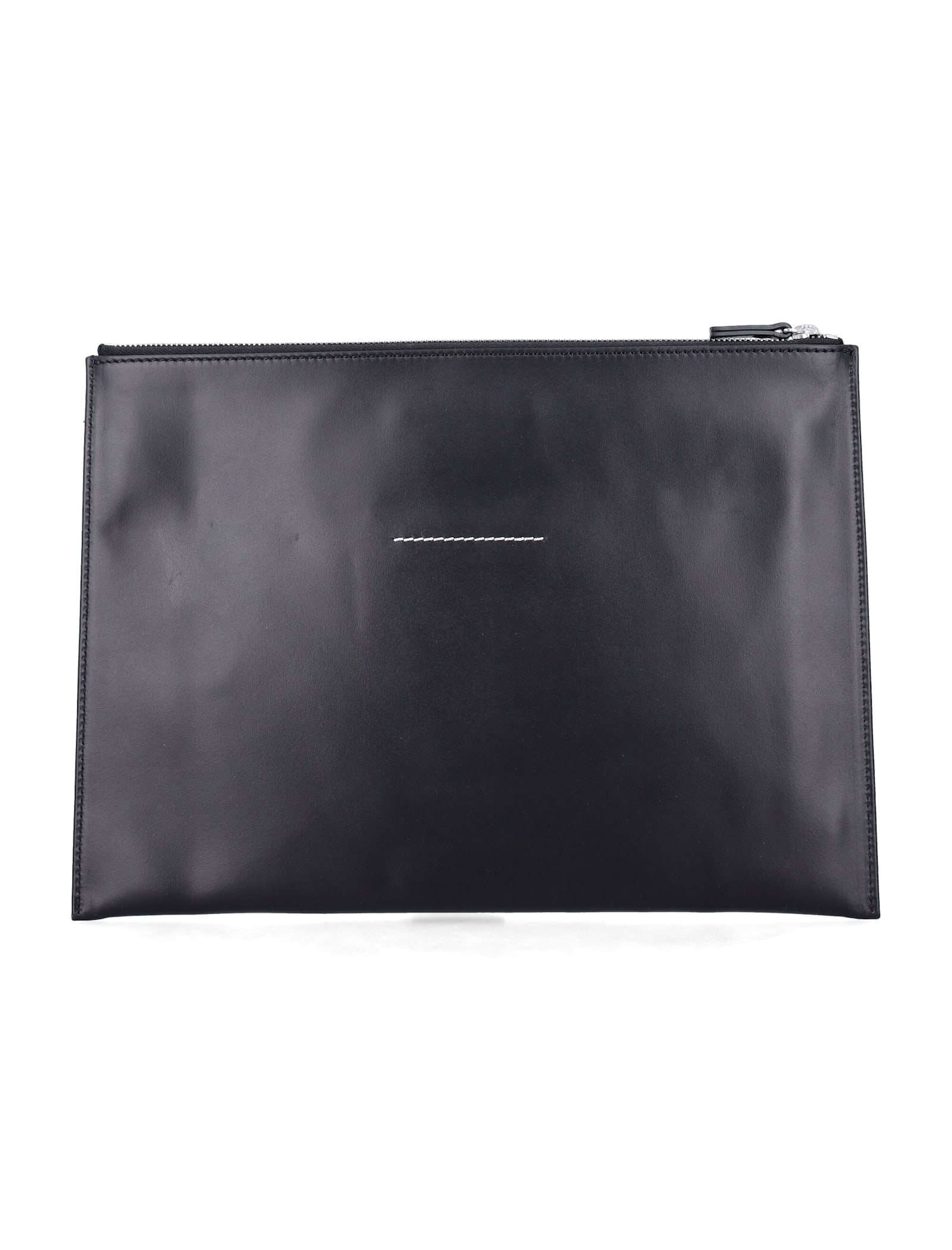 Mm6 Maison Margiela Black Leather Pouch With Logo And Tape Detail In Black