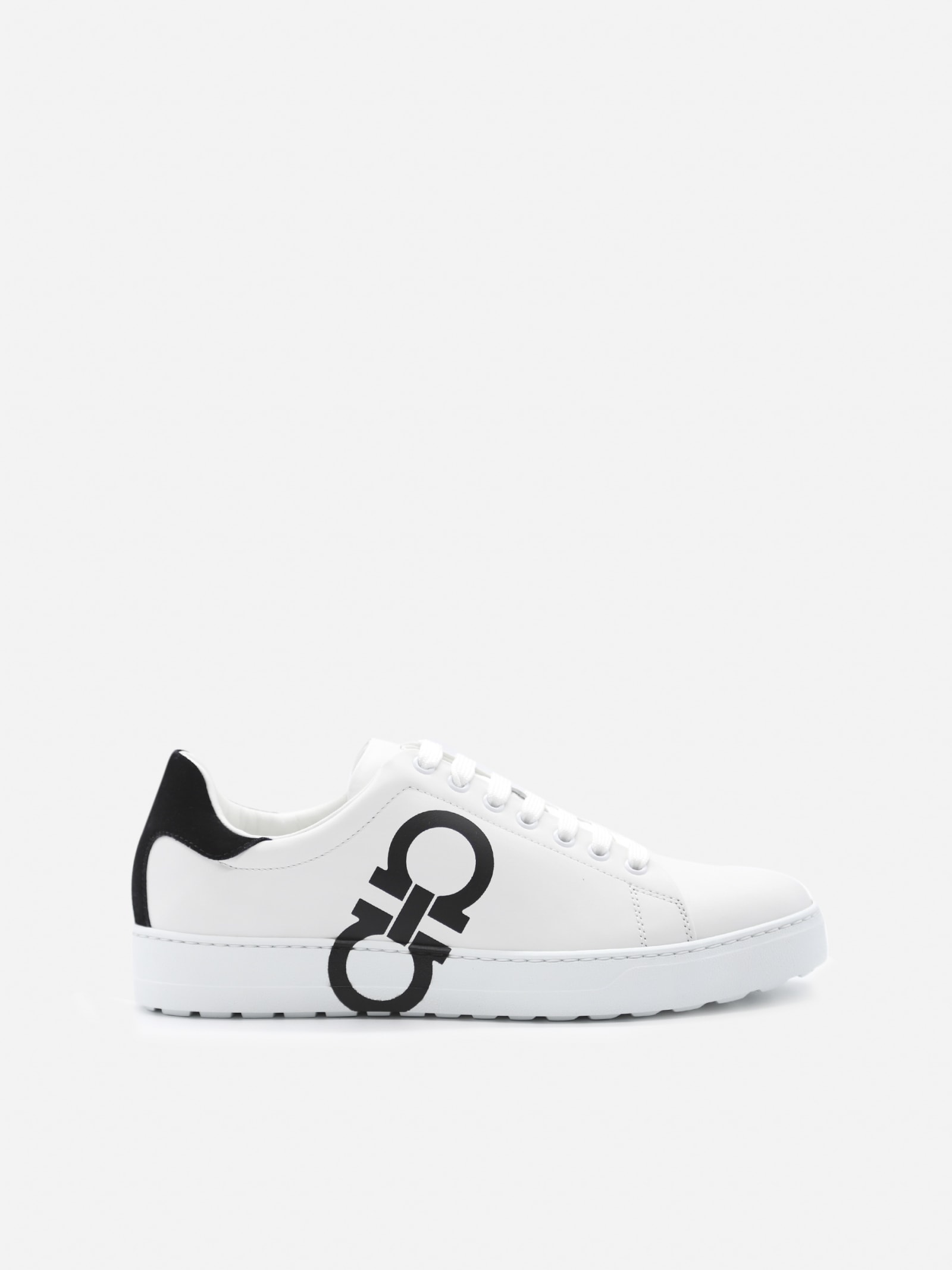 Ferragamo Gancini Sneakers In Leather With Contrasting Print