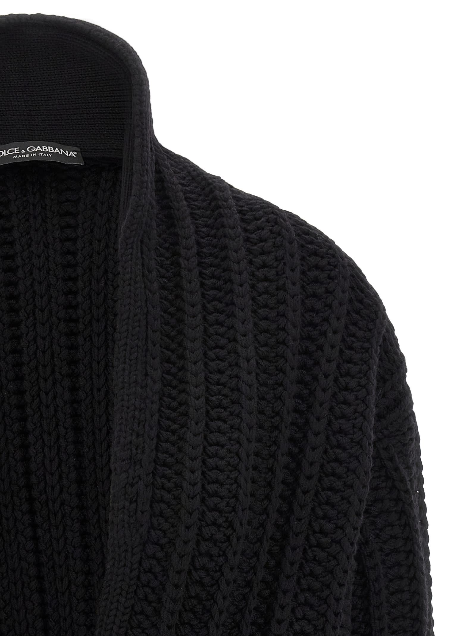 Dolce & Gabbana Black Cardigan With Wide Neckline On The Front In Virgin Wool Woman In Black
