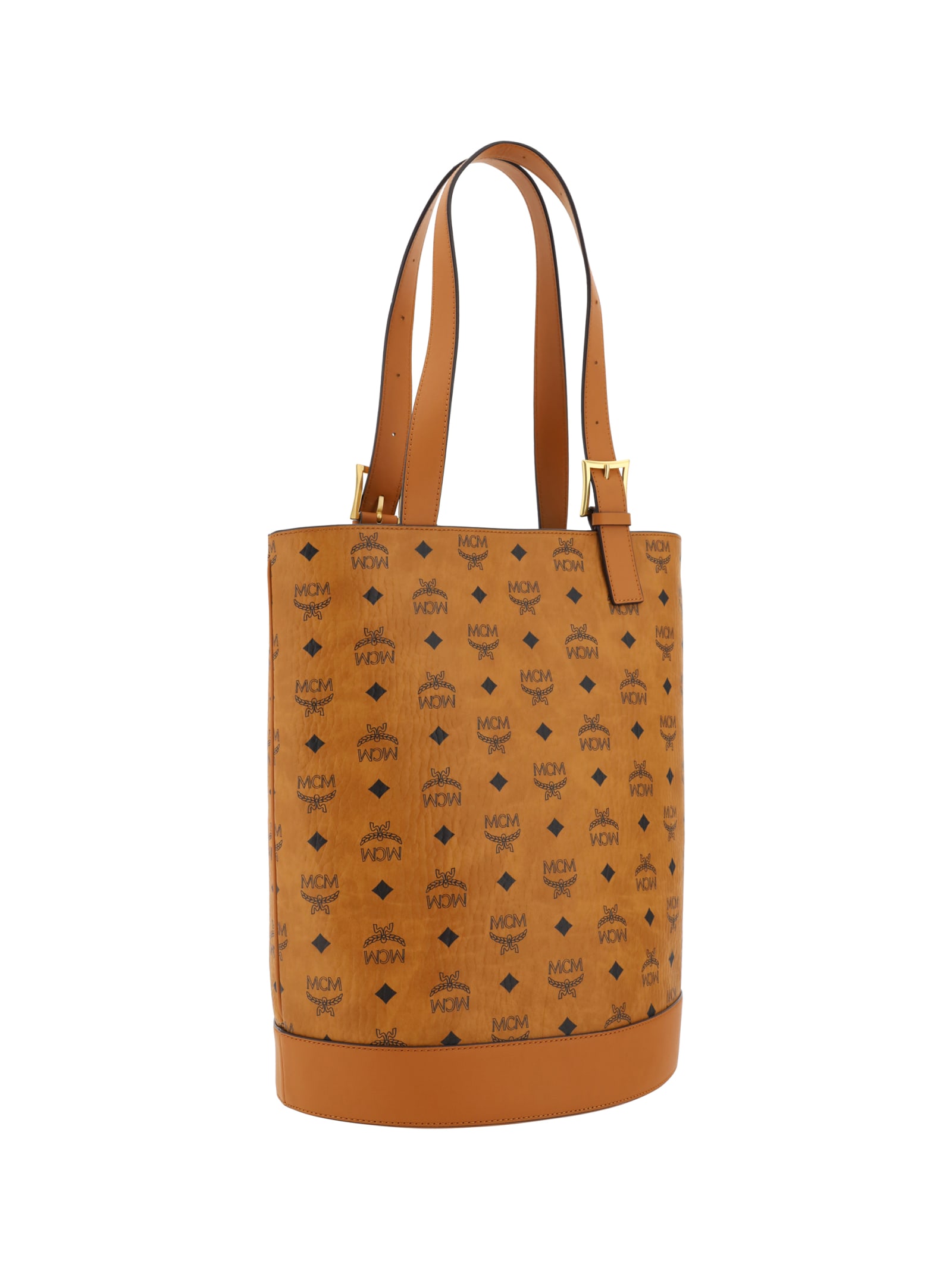 Shop Mcm Aren Tote Bucket Bag In Cognac