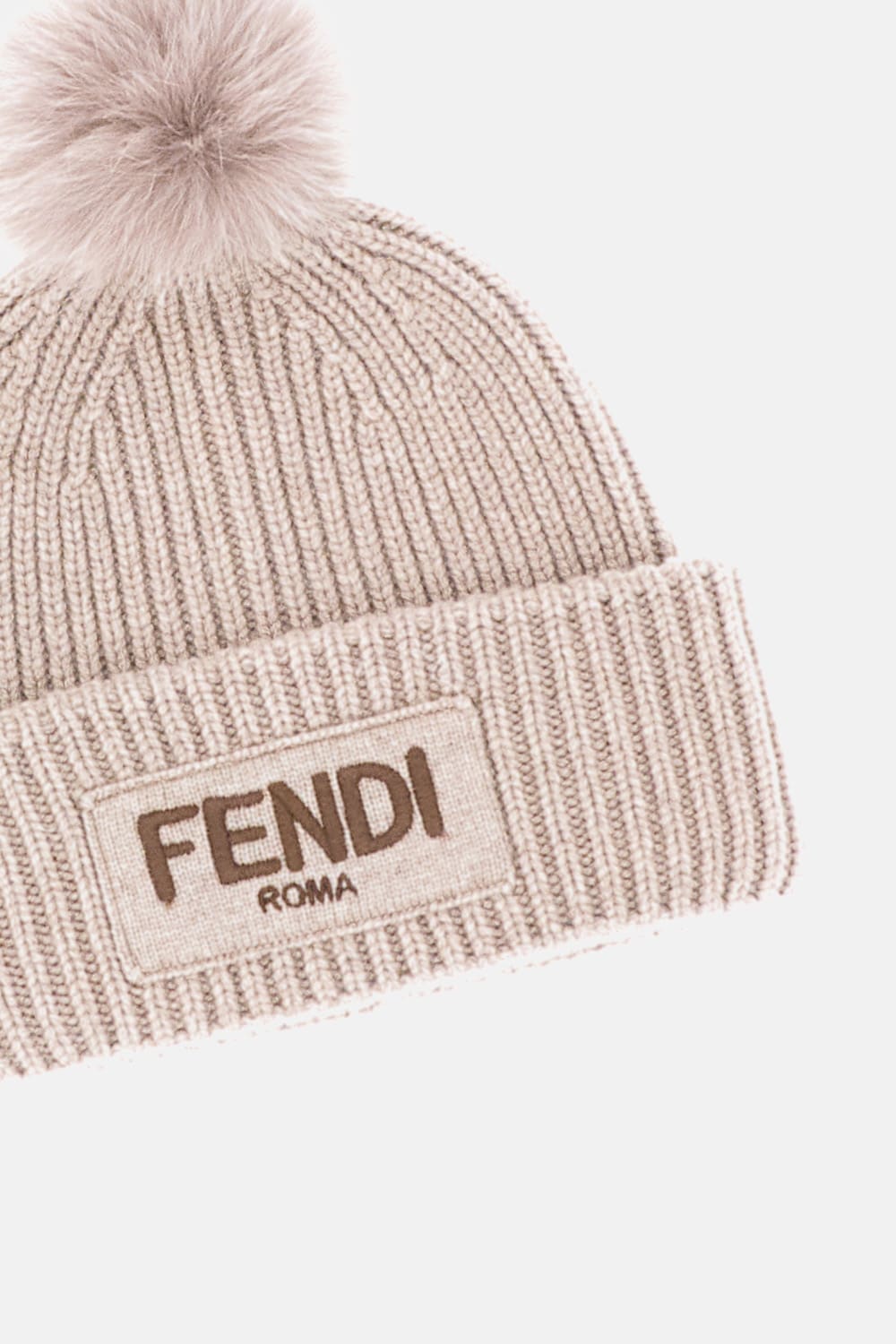 Fendi Knitted Beanie With Pom Detail In Brown