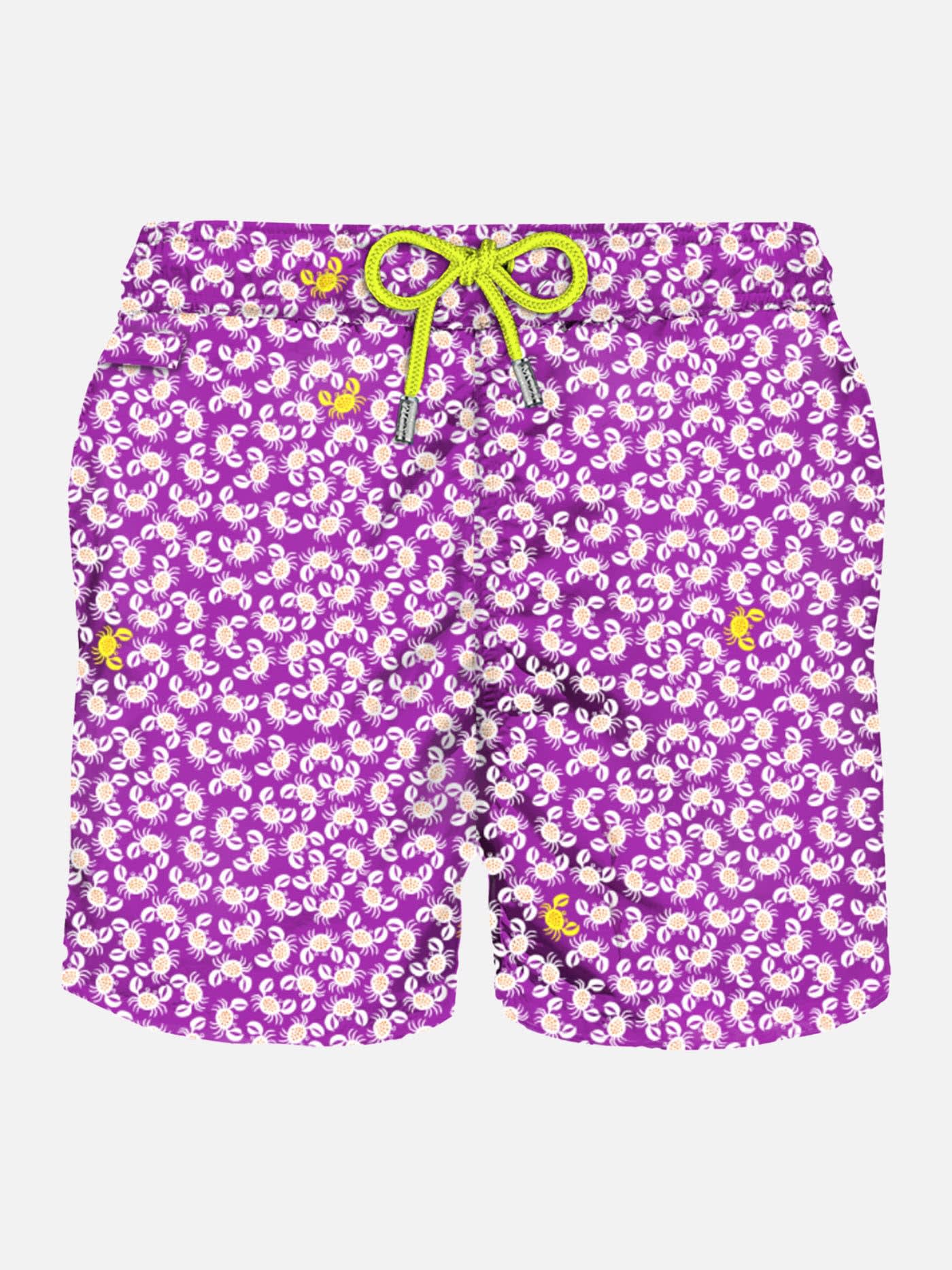Shop Mc2 Saint Barth Man Light Fabric Swim Shorts With Crabs Print In Pink