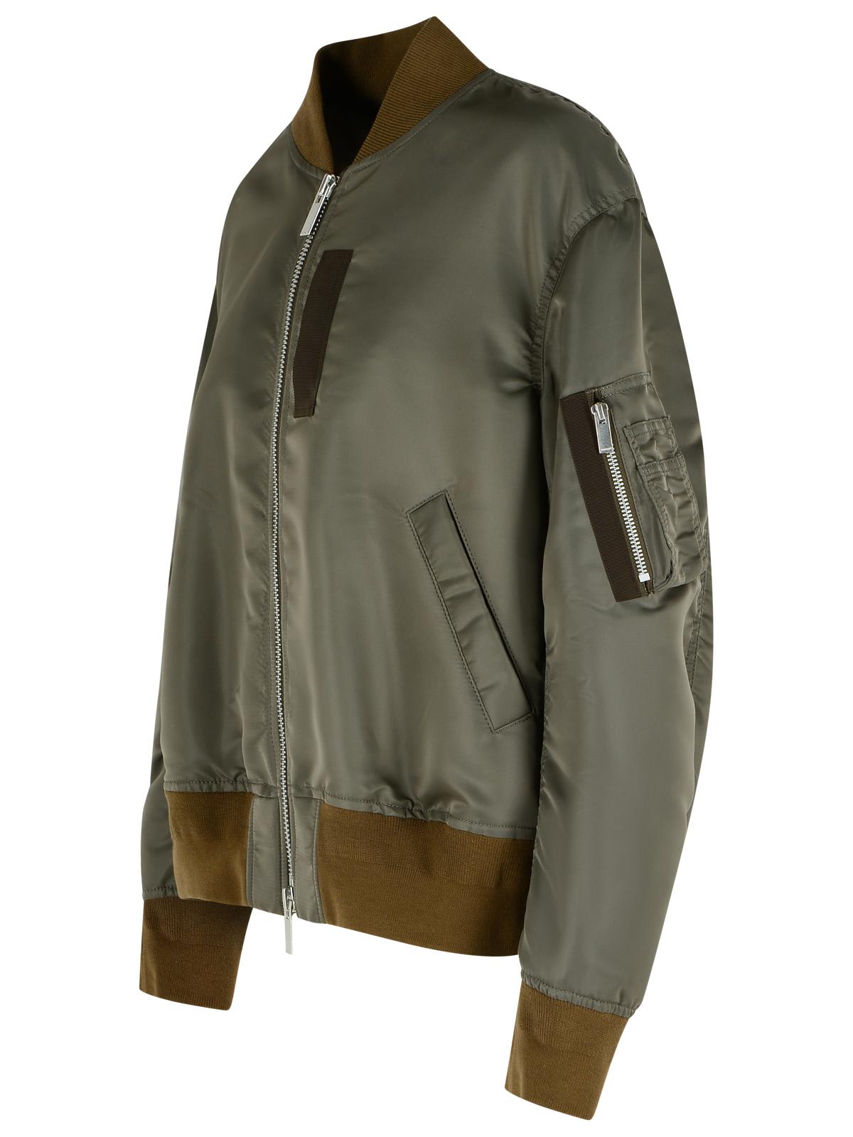 Sacai Bomber Jacket With Ribbed Cuffs And Pockets In Green