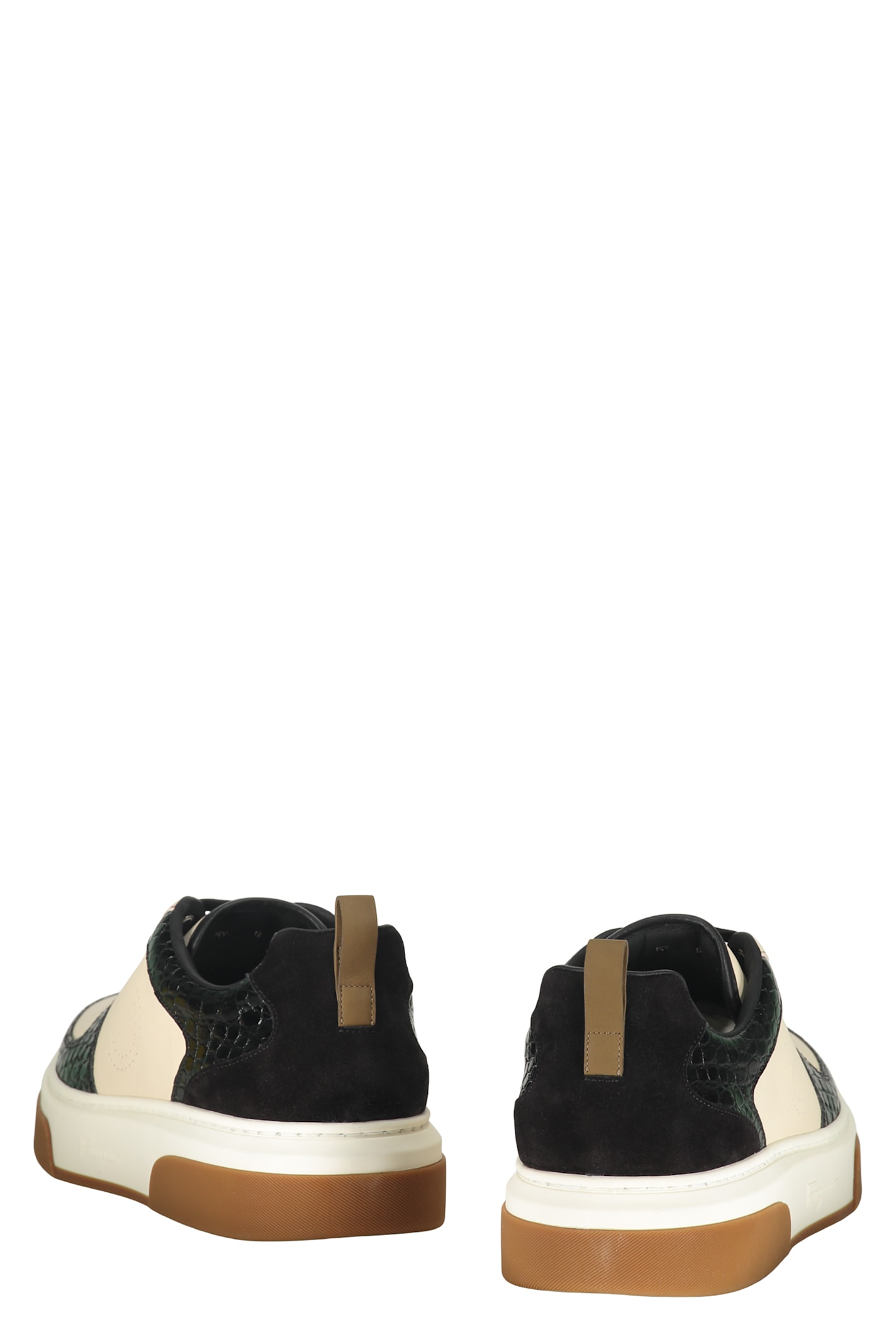Ferragamo Cassina Smooth And Croc-effect Leather Sneakers In White