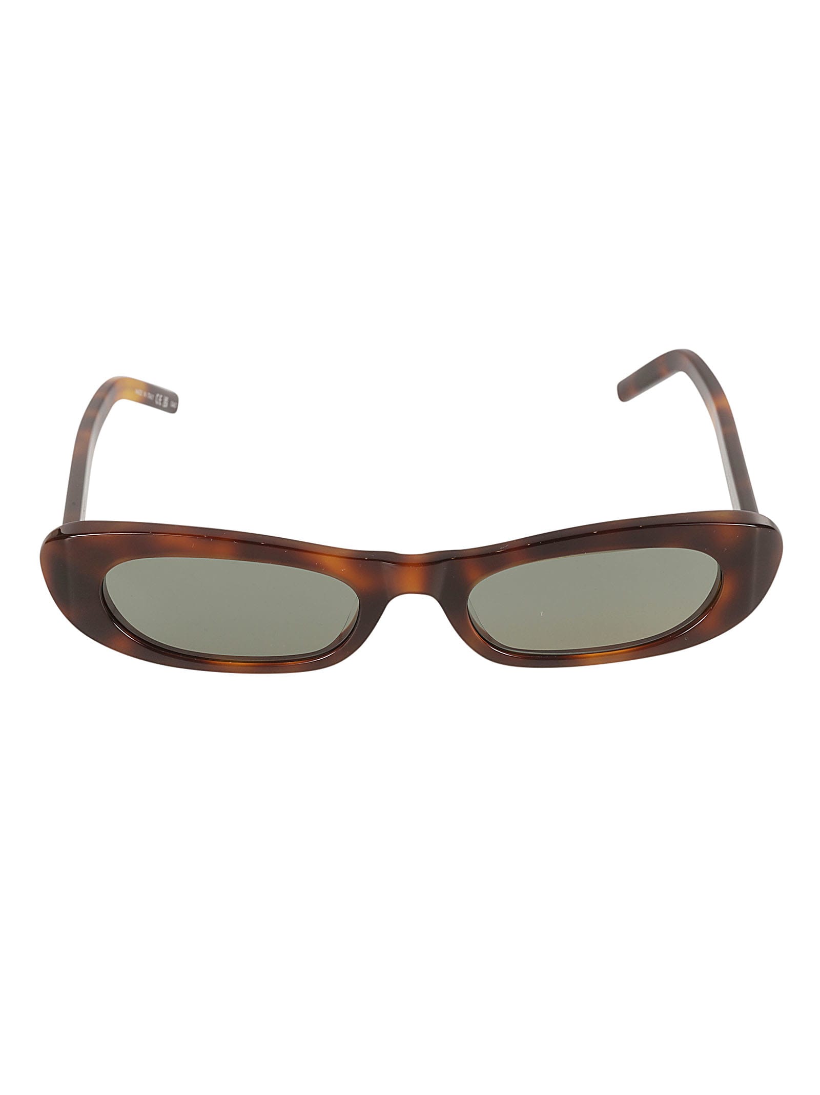 Shop Saint Laurent Oval Frame Flame Effect Sunglasses In Havana/green