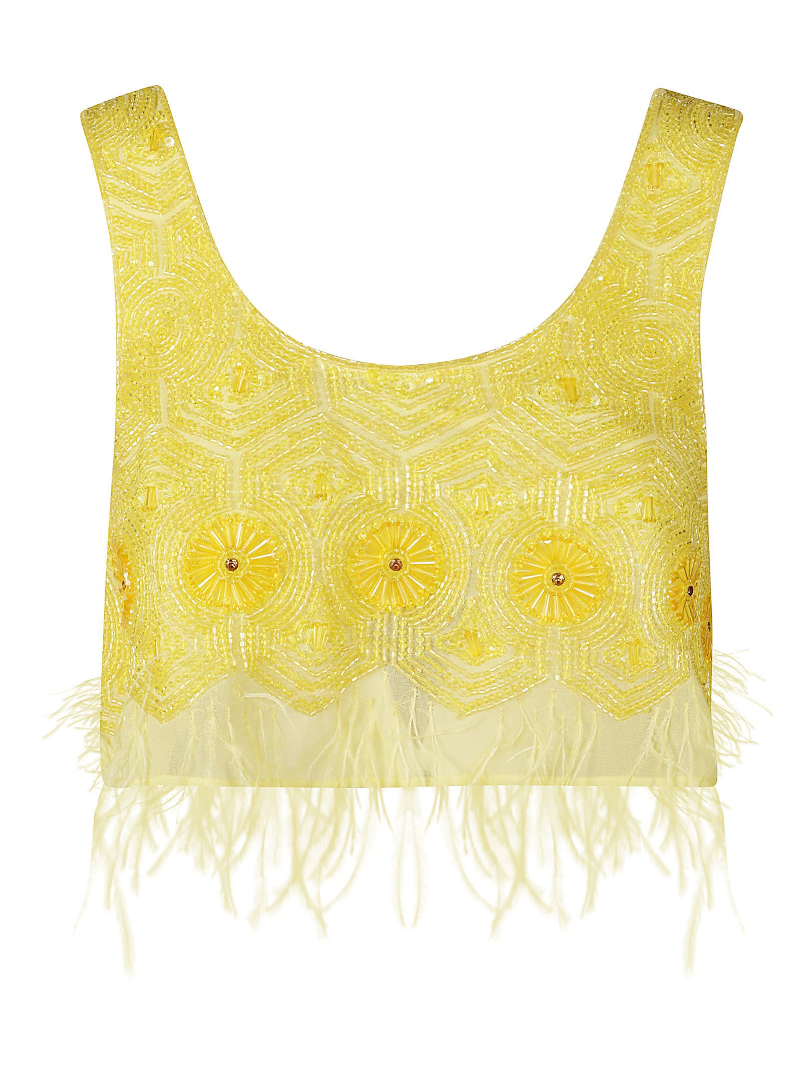 Shop Blugirl Embroidered Fringe Detail Cropped Top In Yellow