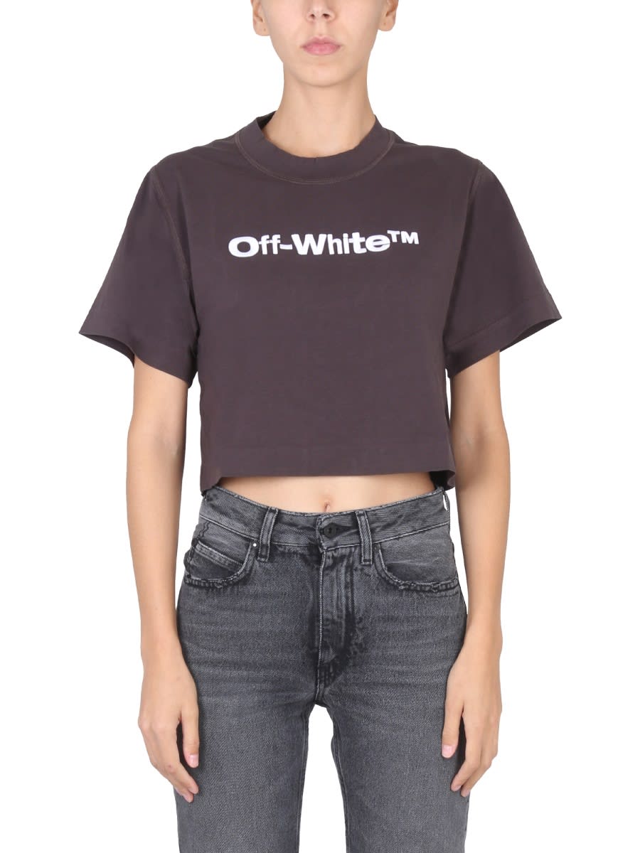 Shop Off-white Cropped Fit T-shirt In Grey