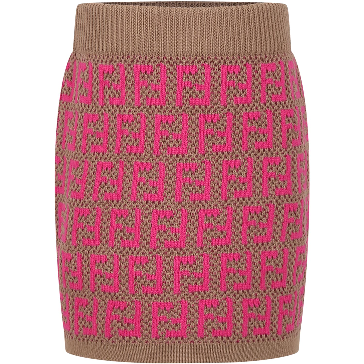 Fendi Brown Skirt For Girl With Double Ff