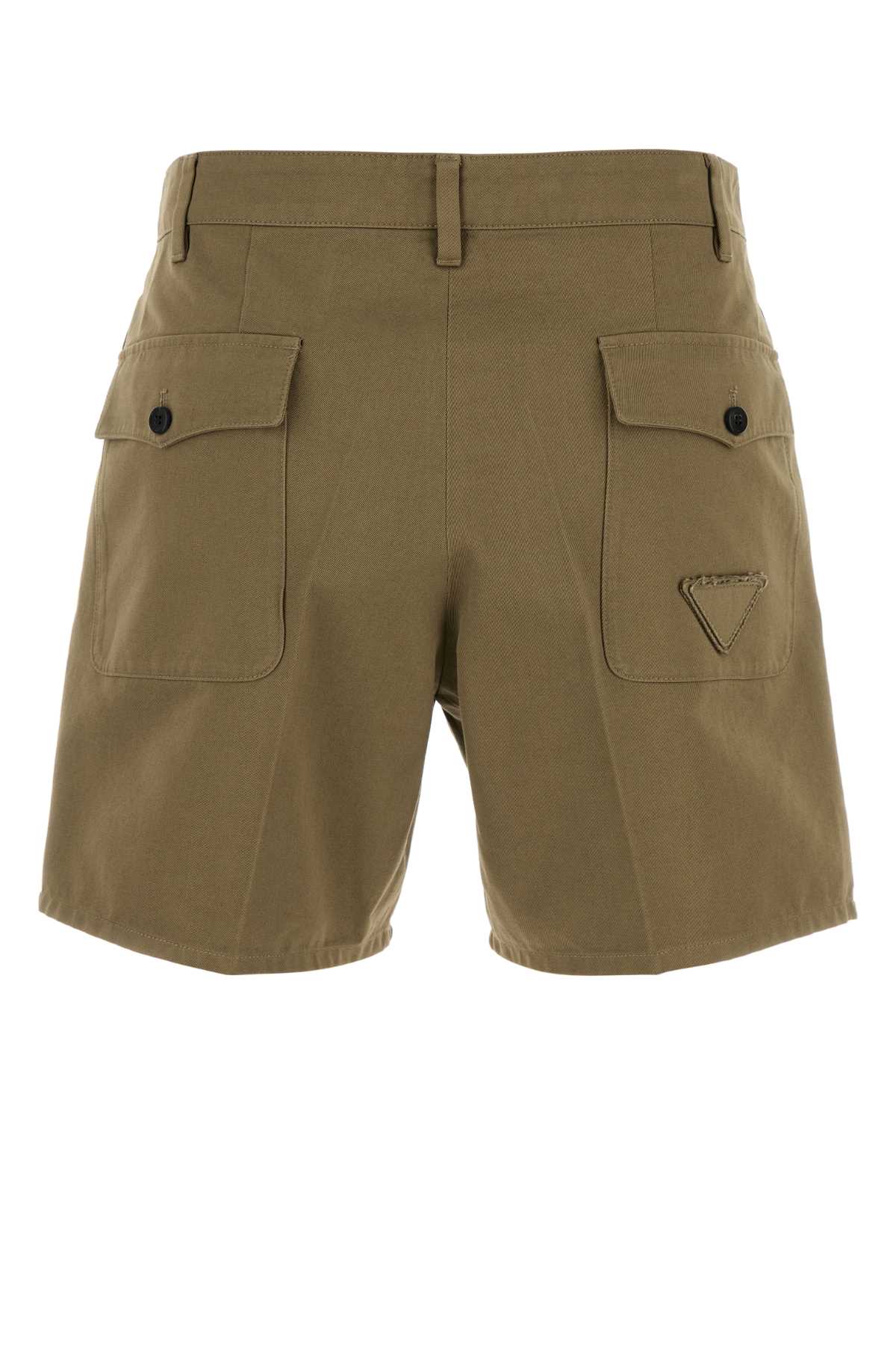 Prada Cotton Shorts With Back Pockets And Front Pleats In Brown