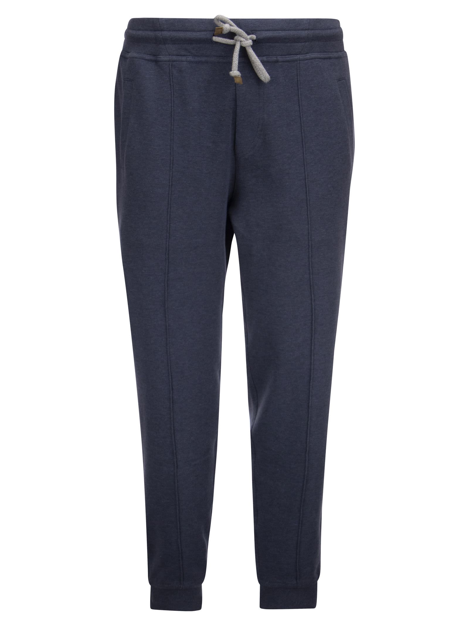 Brunello Cucinelli Techno Cotton Lightweight French Terry Trousers With crête And Elasticated Zipper Cuffs
