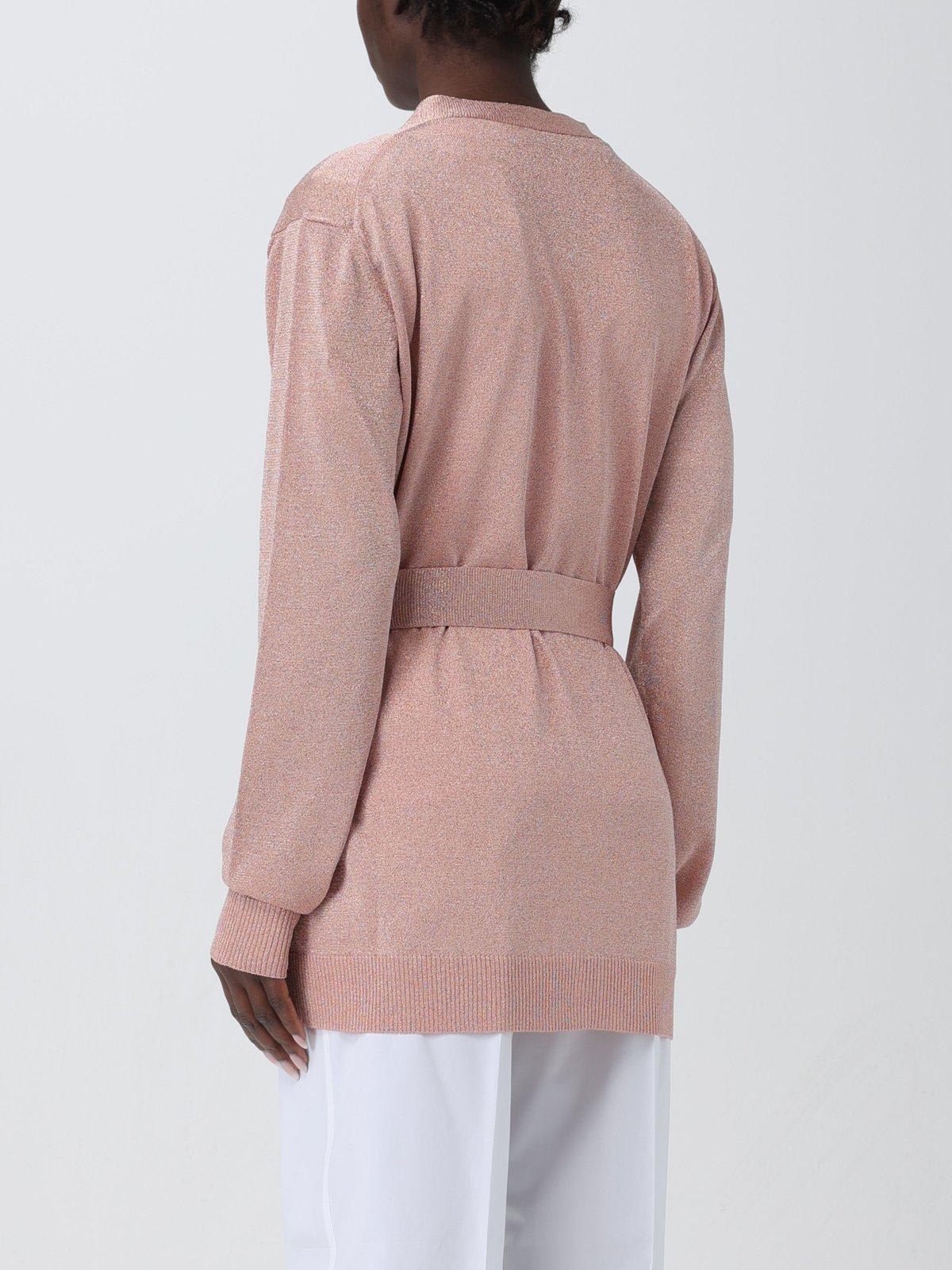 Shop Missoni Metallic-threading V-neck Belted Cardigan In D Light Pink