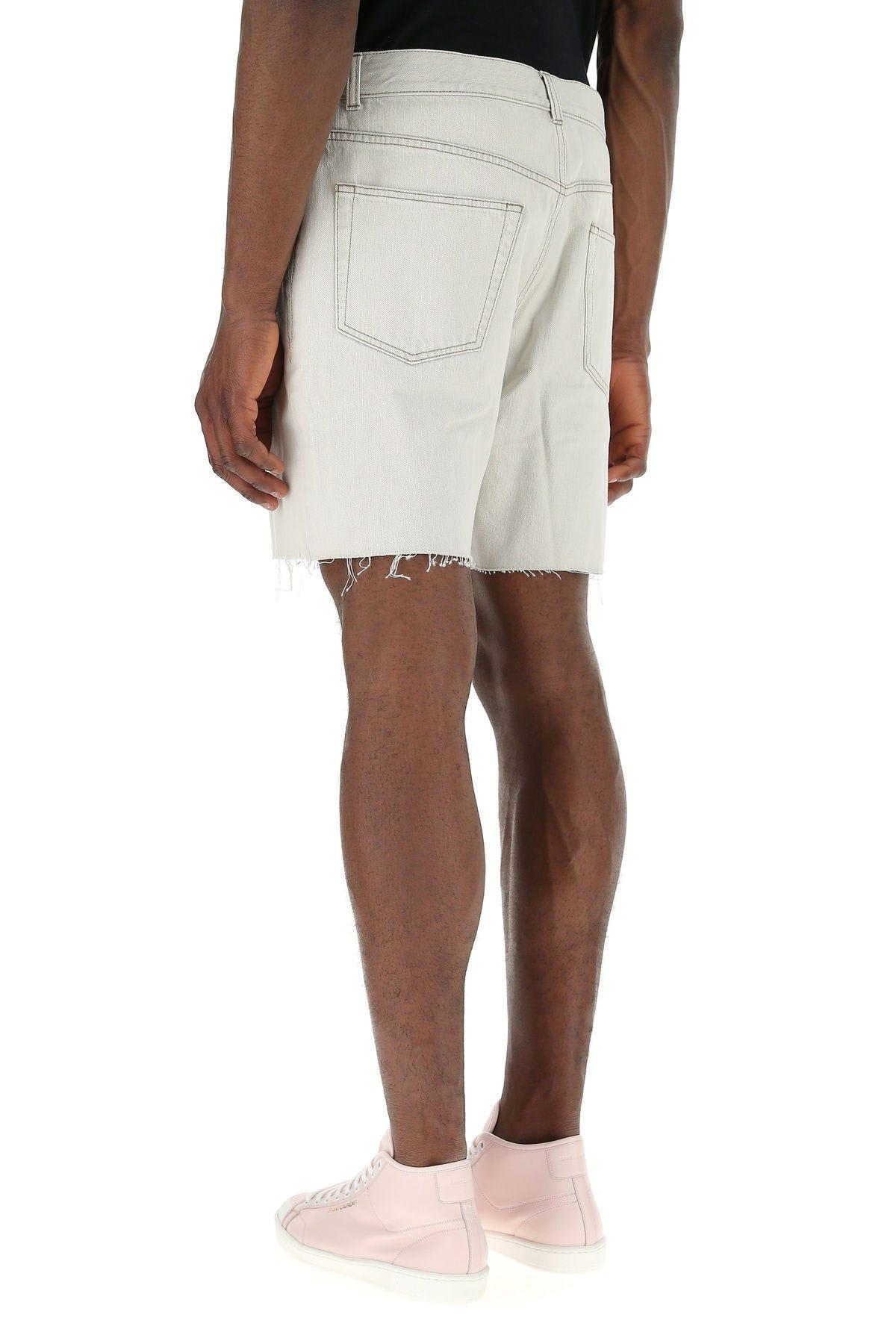 Shop Saint Laurent Chalk Denim Bermuda Shorts In White