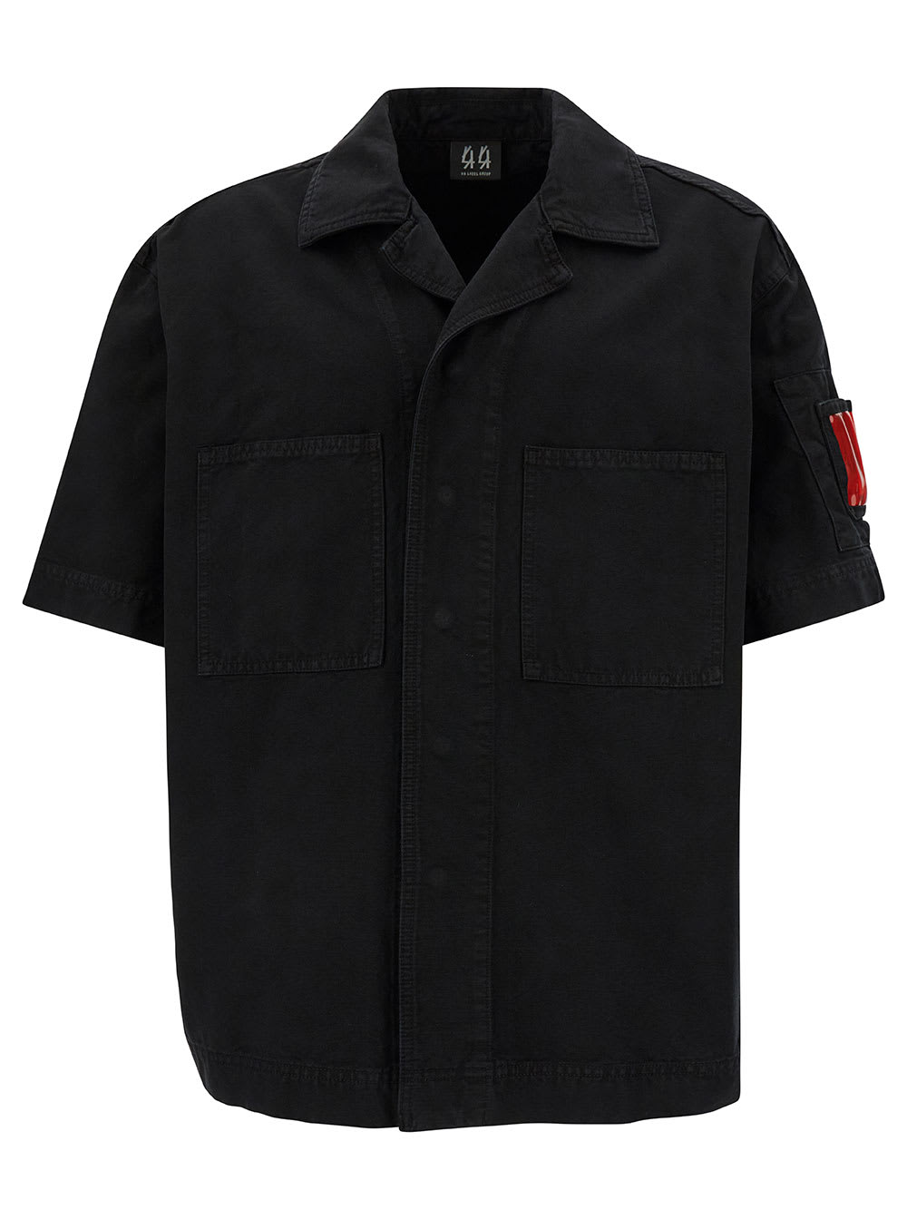 Black Bowling Shirt With Logo Patch In Cotton Denim Man