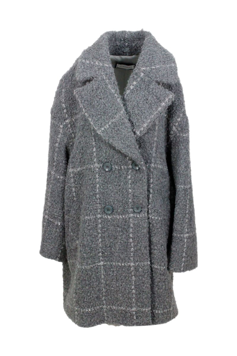 Monnalisa Double-breasted Coat In Bouclé Wool With Lurex Windows