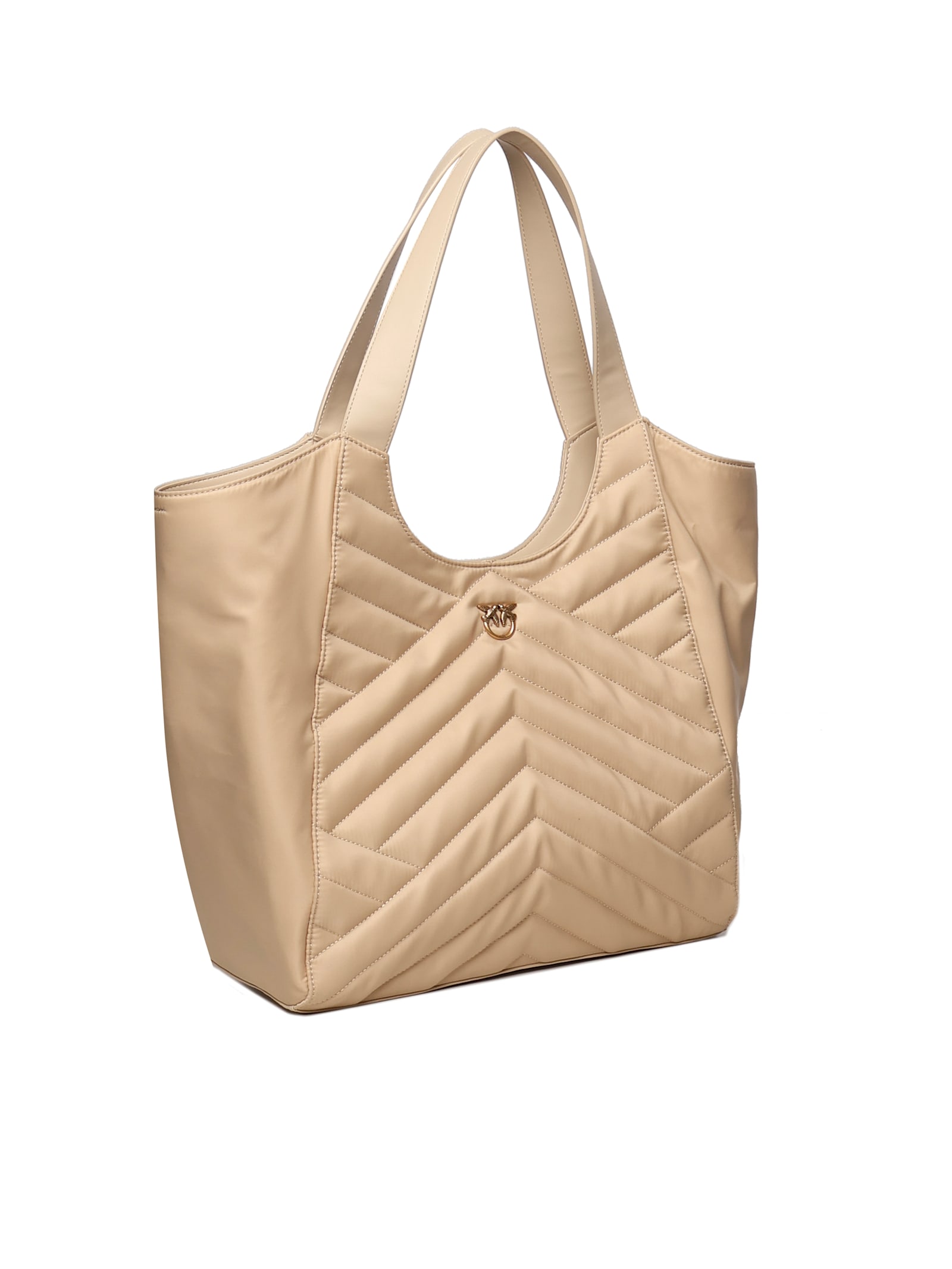 Pinko Puzzle Quilt Fabric Shopper Bag In Beige