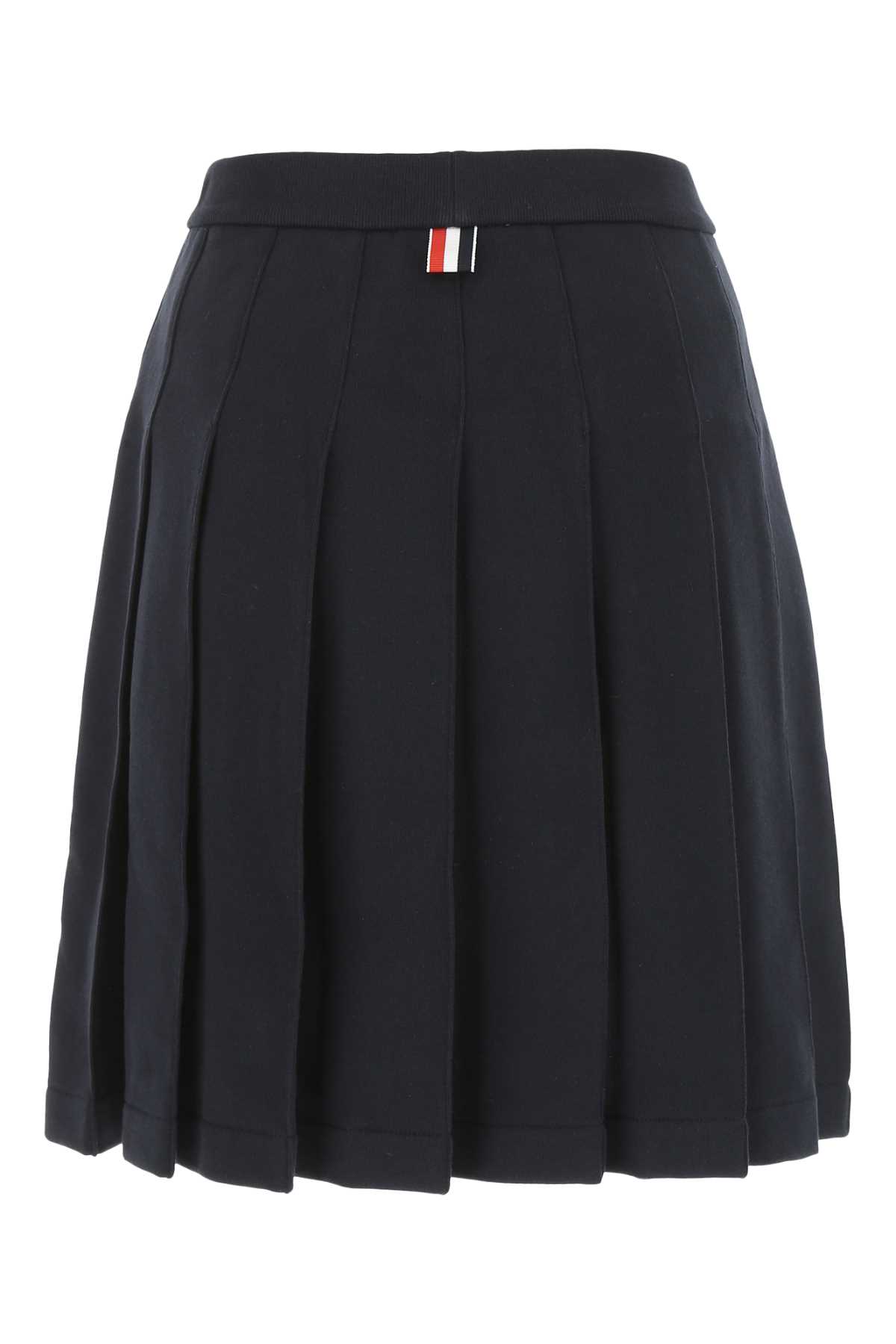 Shop Thom Browne Navy Blue Cotton Mini Skirt In 415