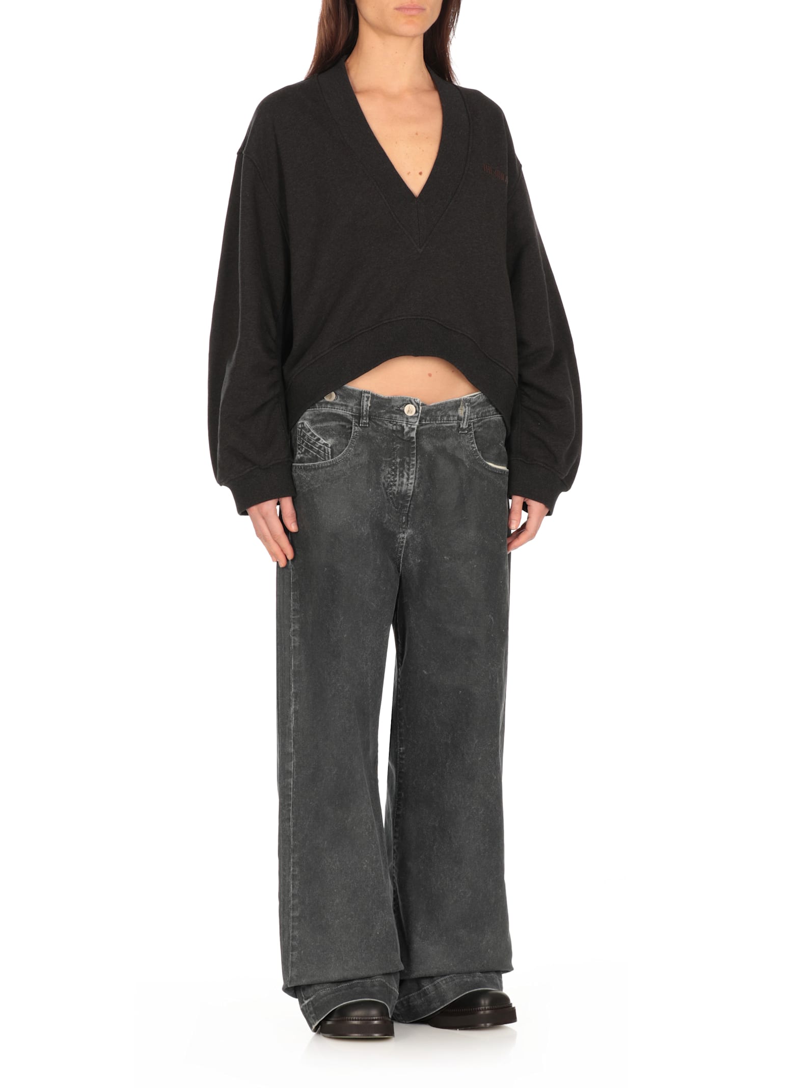 Attico Oversized Sweatshirt With Deep V-neck In Gradient Black In Black