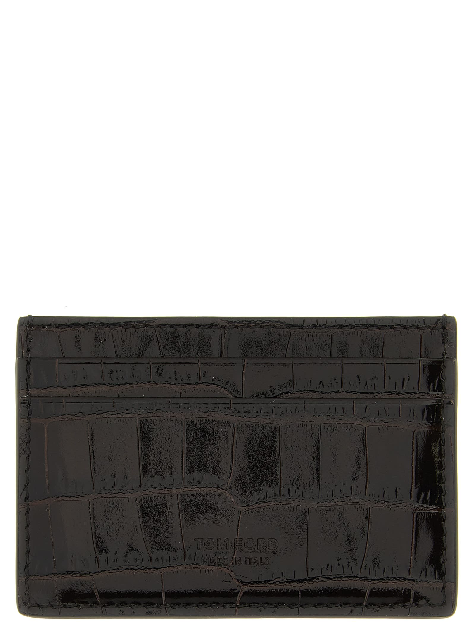 Tom Ford Crocodile Print Leather Card Holder In Black