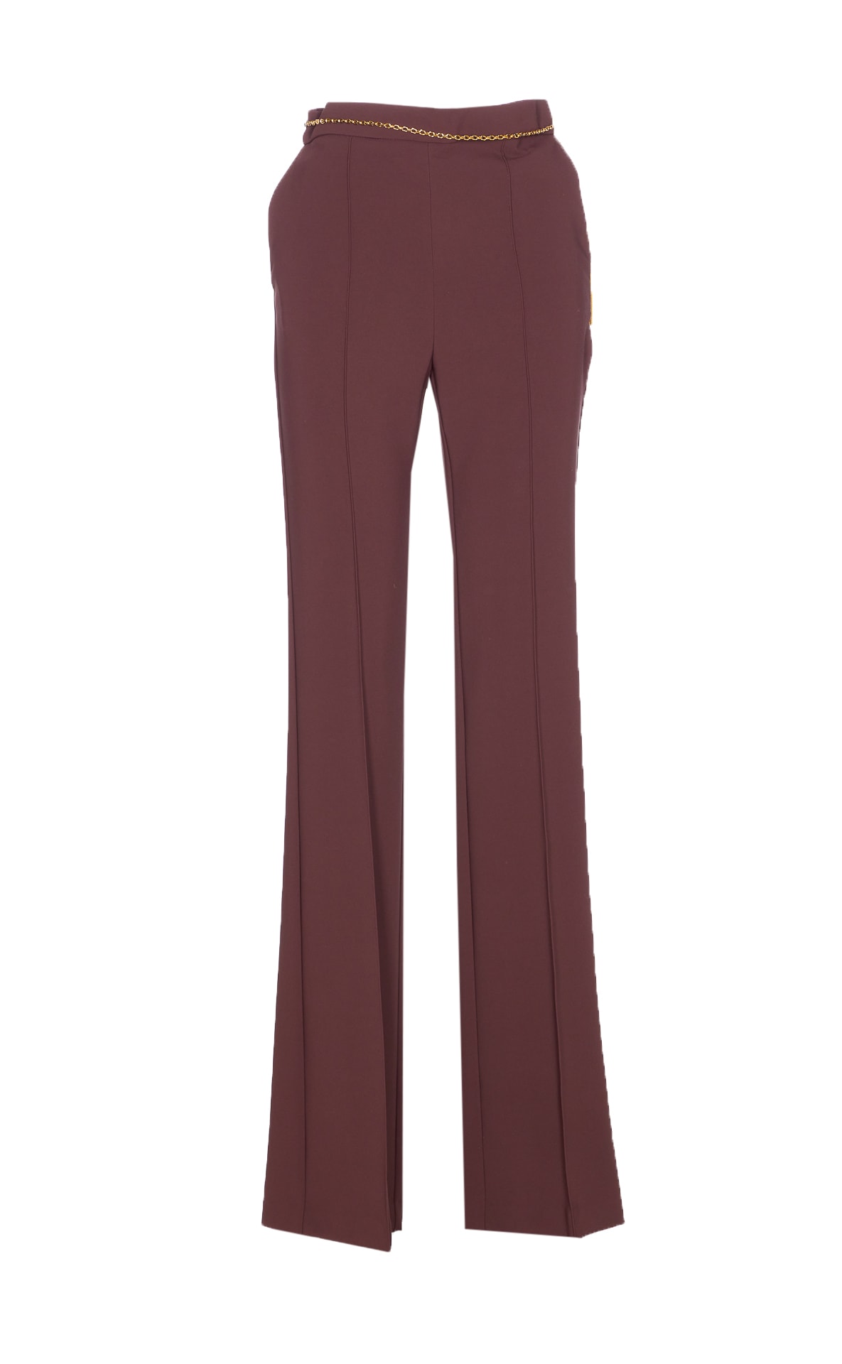 Elisabetta Franchi Regular Fit Trousers With Belt Chain And Pockets In Burgundy