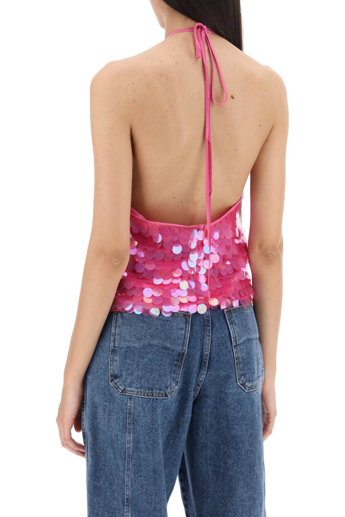 Shop Saks Potts Anouk Top With Sequins In Pink Sequin (fuchsia)