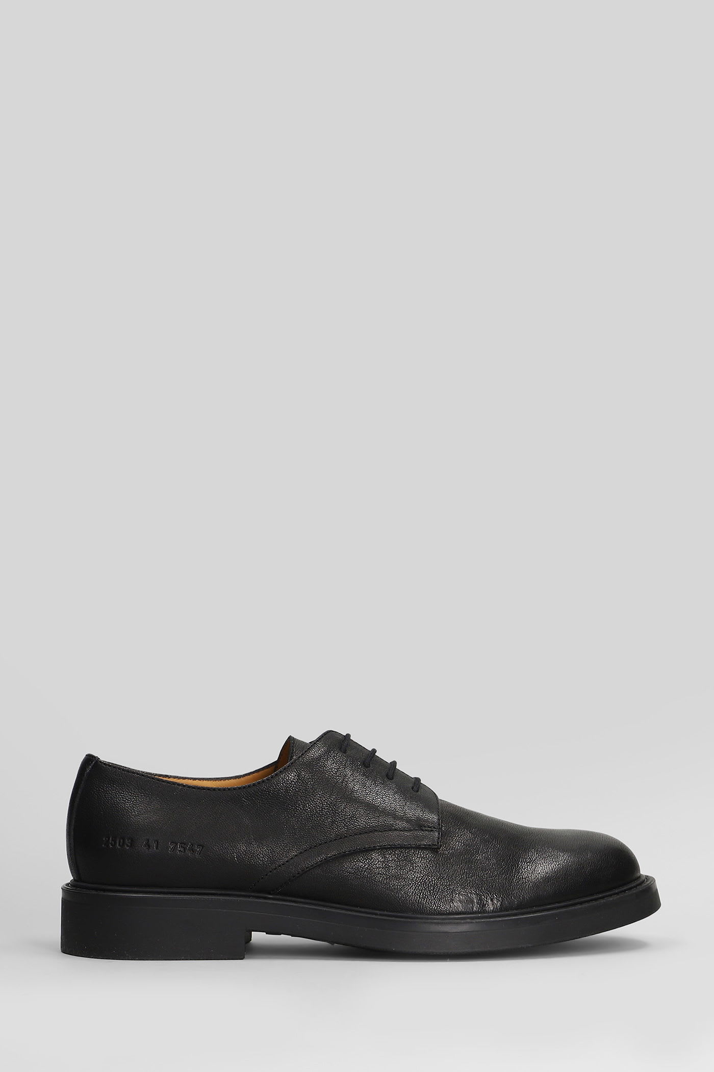 Common Projects Officers Derby Lace Up Shoes In Black Leather In Black