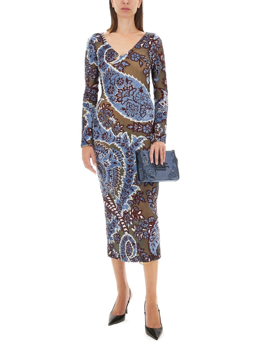 Shop Etro Velvet Jacquard Tulle Dress In Rosso/blu