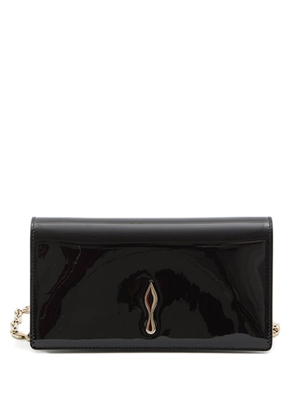 Christian Louboutin Rectangular Patent Clutch Featuring Chain Strap In Black