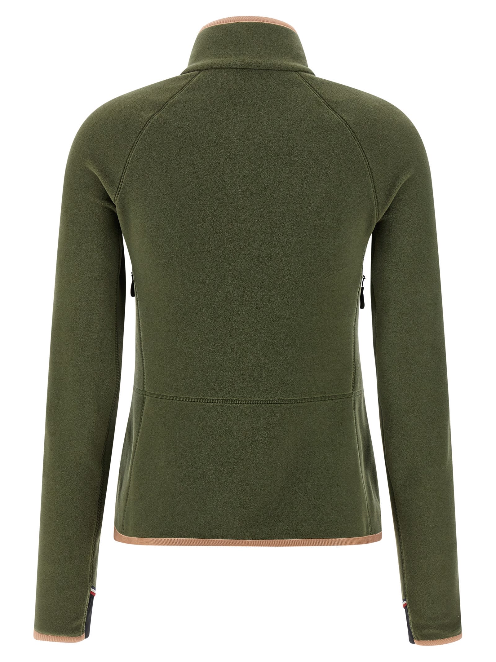 Moncler High Collar Long Sleeve Cardigan Sweater In Green