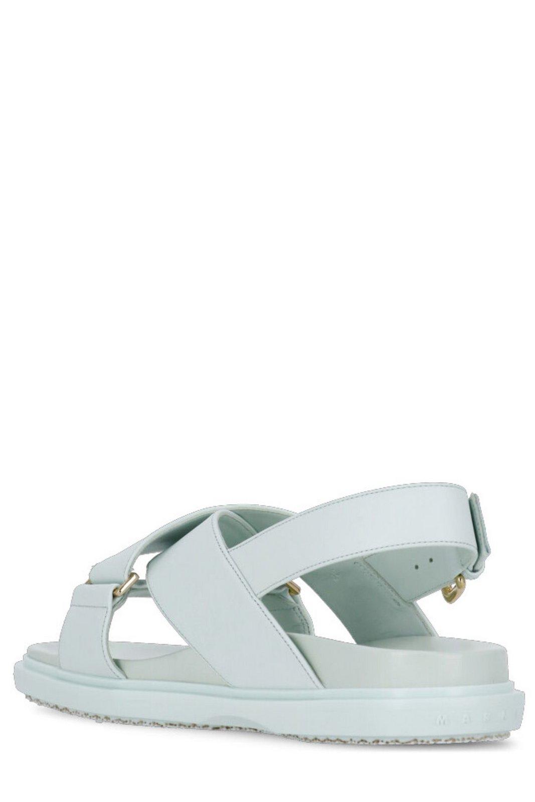 Shop Marni Logo Embossed Buckled Sandals In Clear Blue