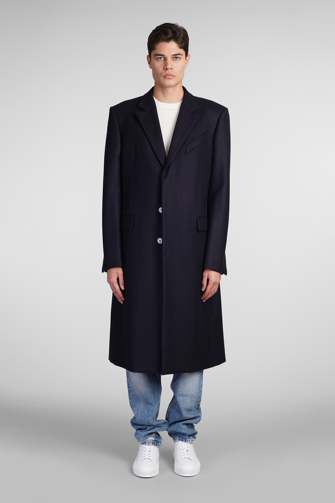 Shop Givenchy Coat In Blue Wool