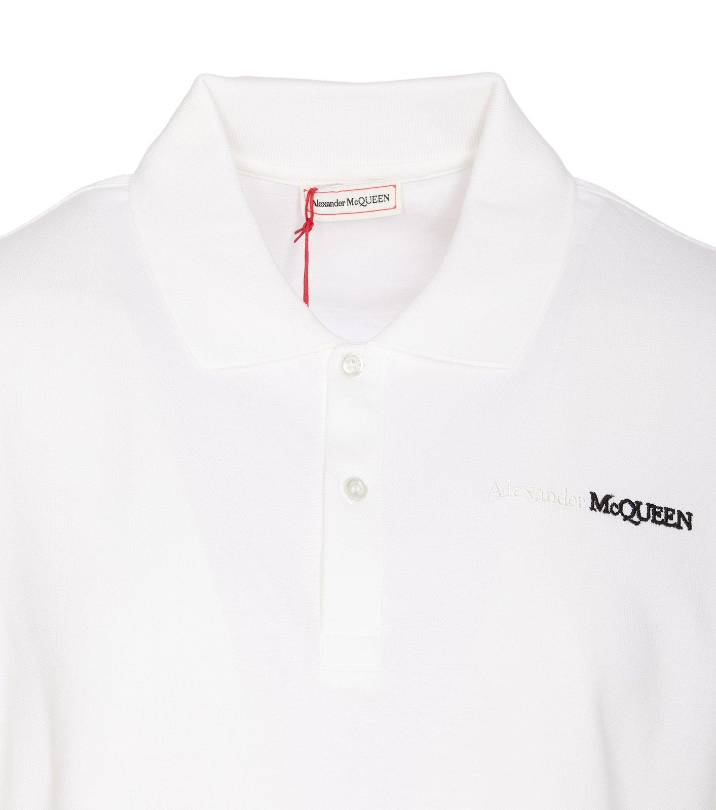Shop Alexander Mcqueen Logo Embroidered Polo Shirt In Bianco