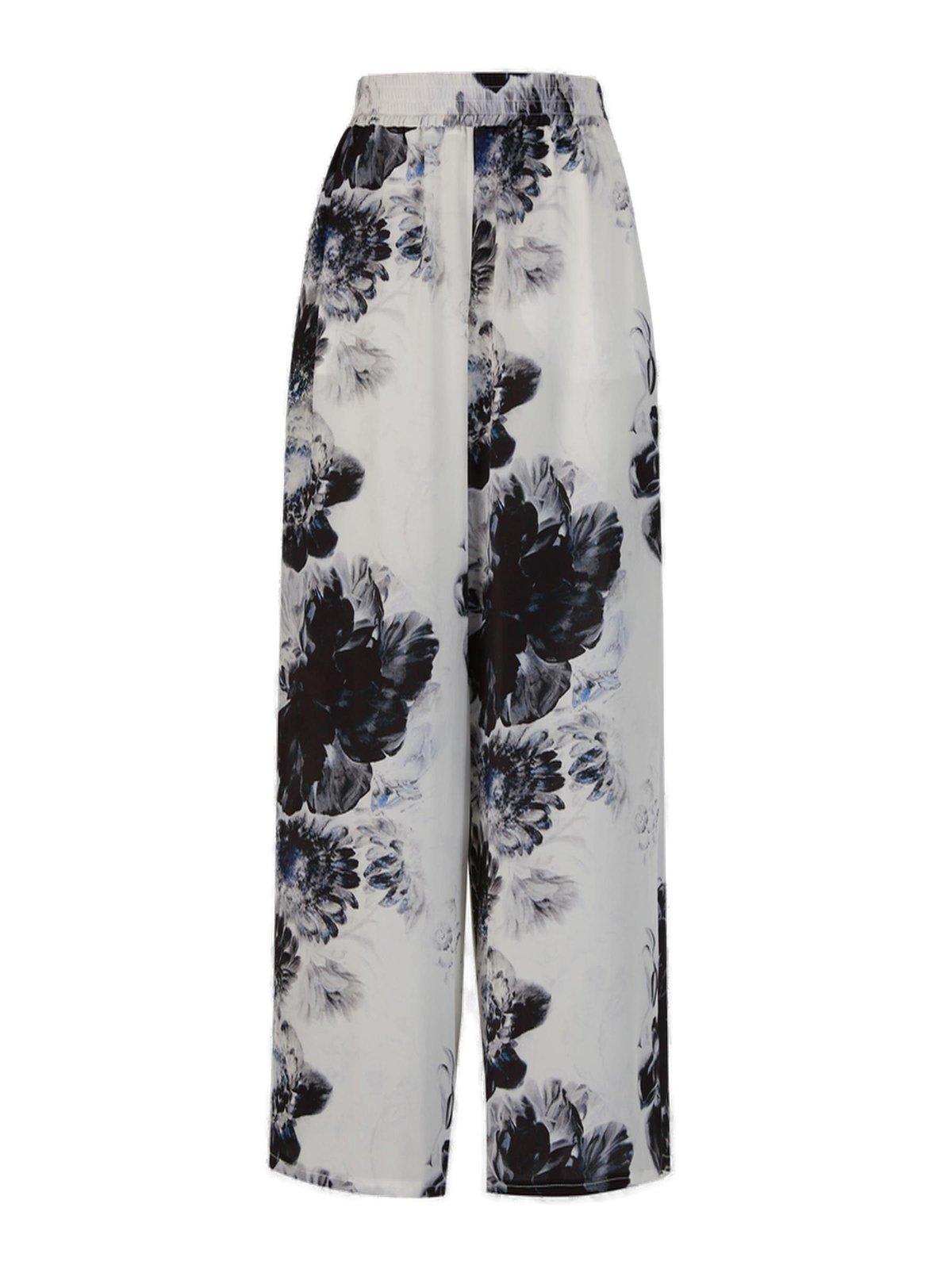 Alexander Mcqueen Flora-printed Elasticated Waistband Trousers In White/black
