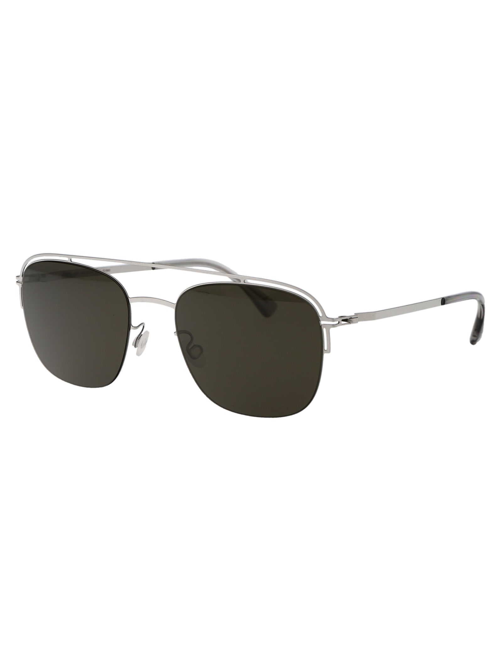 Shop Mykita Nor Sunglasses In 051 Shiny Silver Raw Green Solid