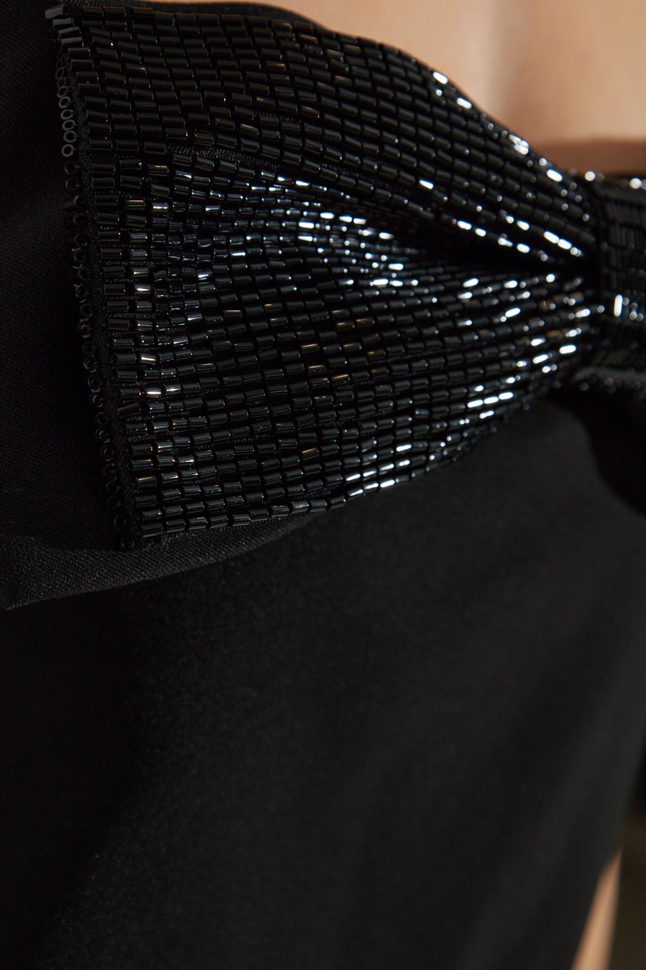 Self-portrait Black Sleeveless Mini Dress With Bandeau And Beaded Oversize Bow In Tech Fabric Woman In Black