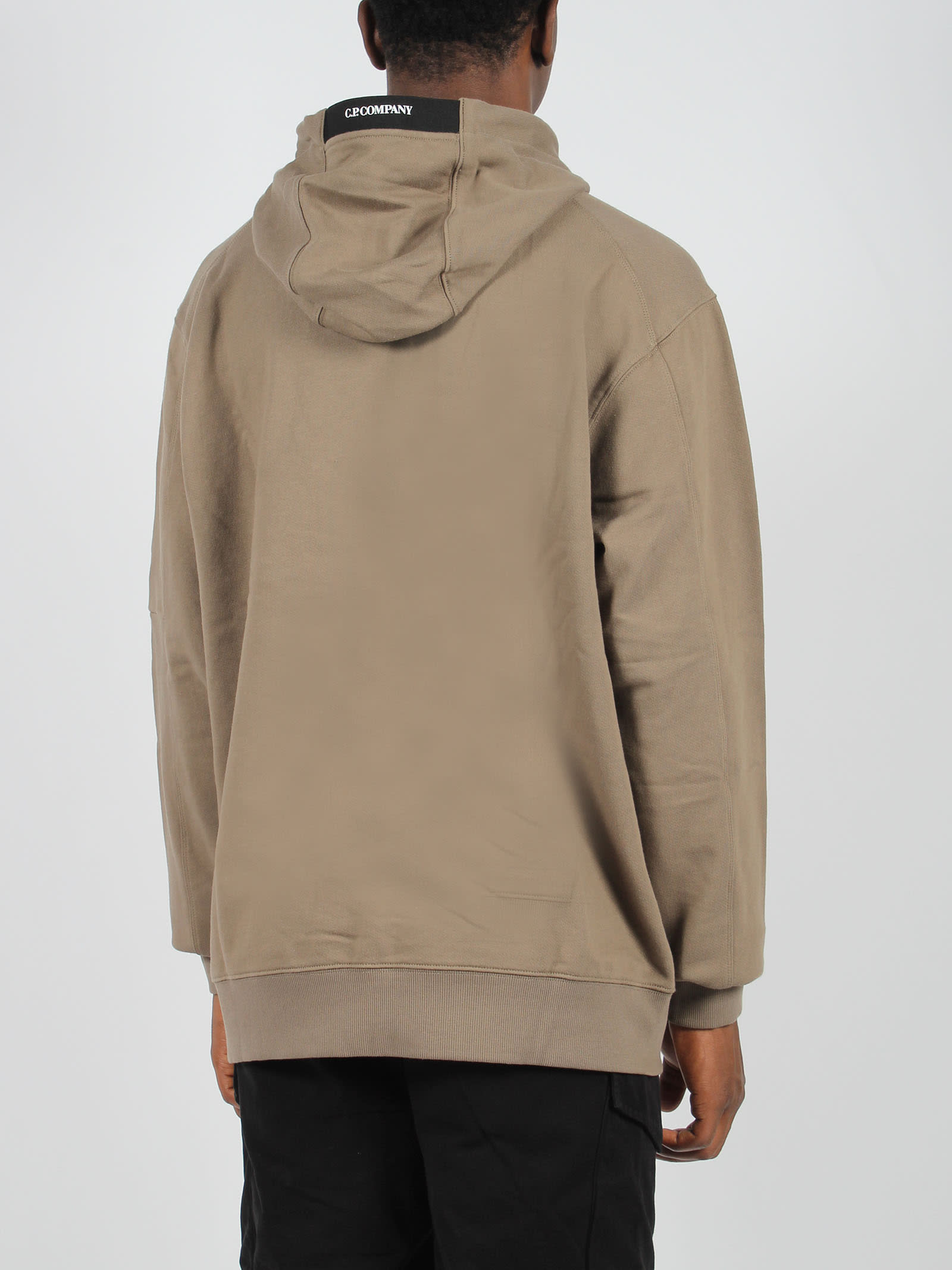 Shop C.p. Company Diagonal Raised Fleece Lens Hooded Sweatshirt In Dark Green