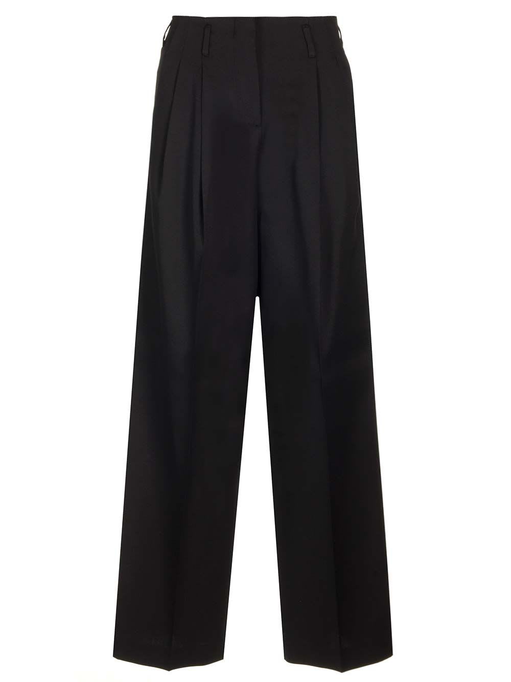 Wool Gabardine Wide Leg Trousers