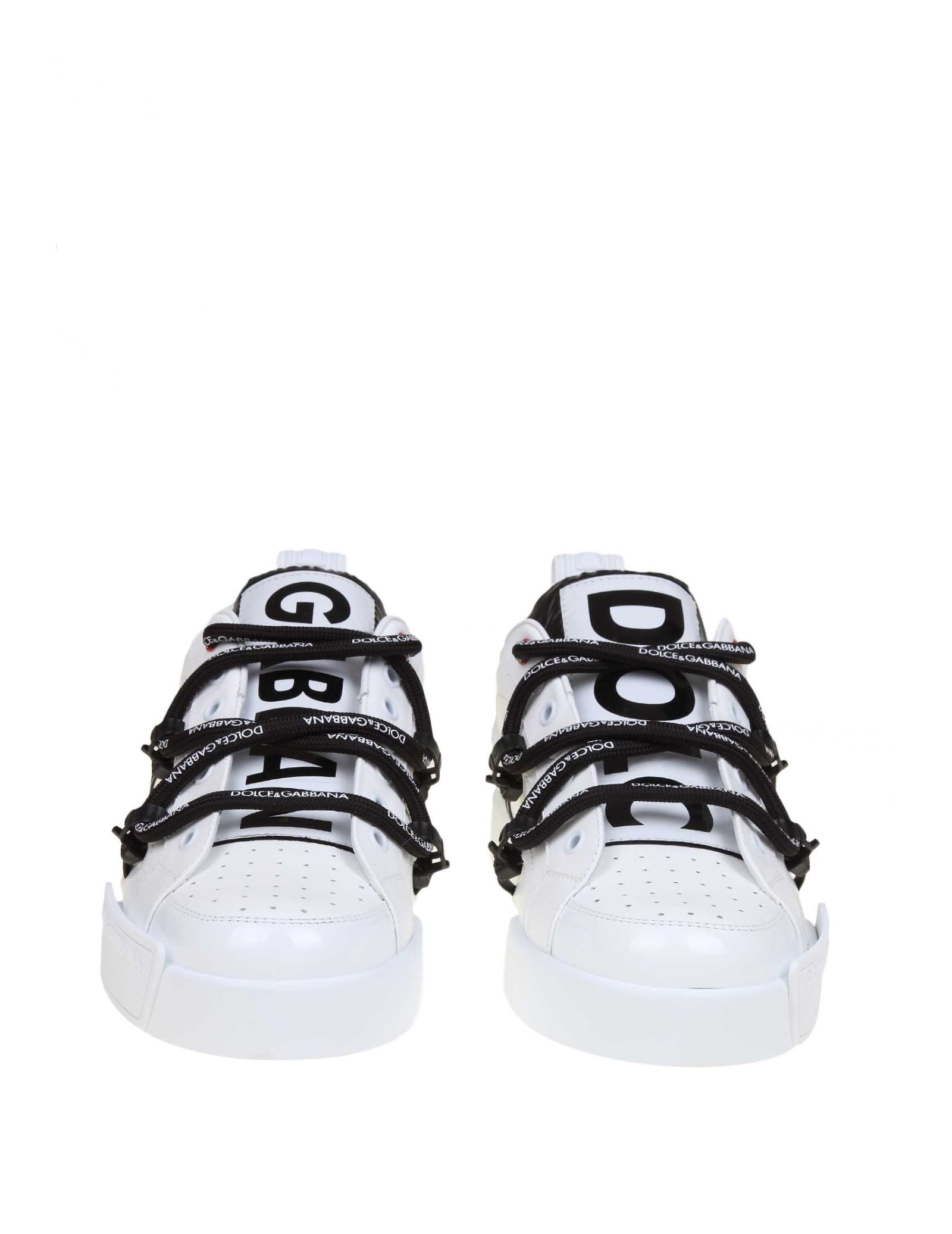 Shop Dolce & Gabbana Portofino Sneakers In Calfskin And White Paint In White/black