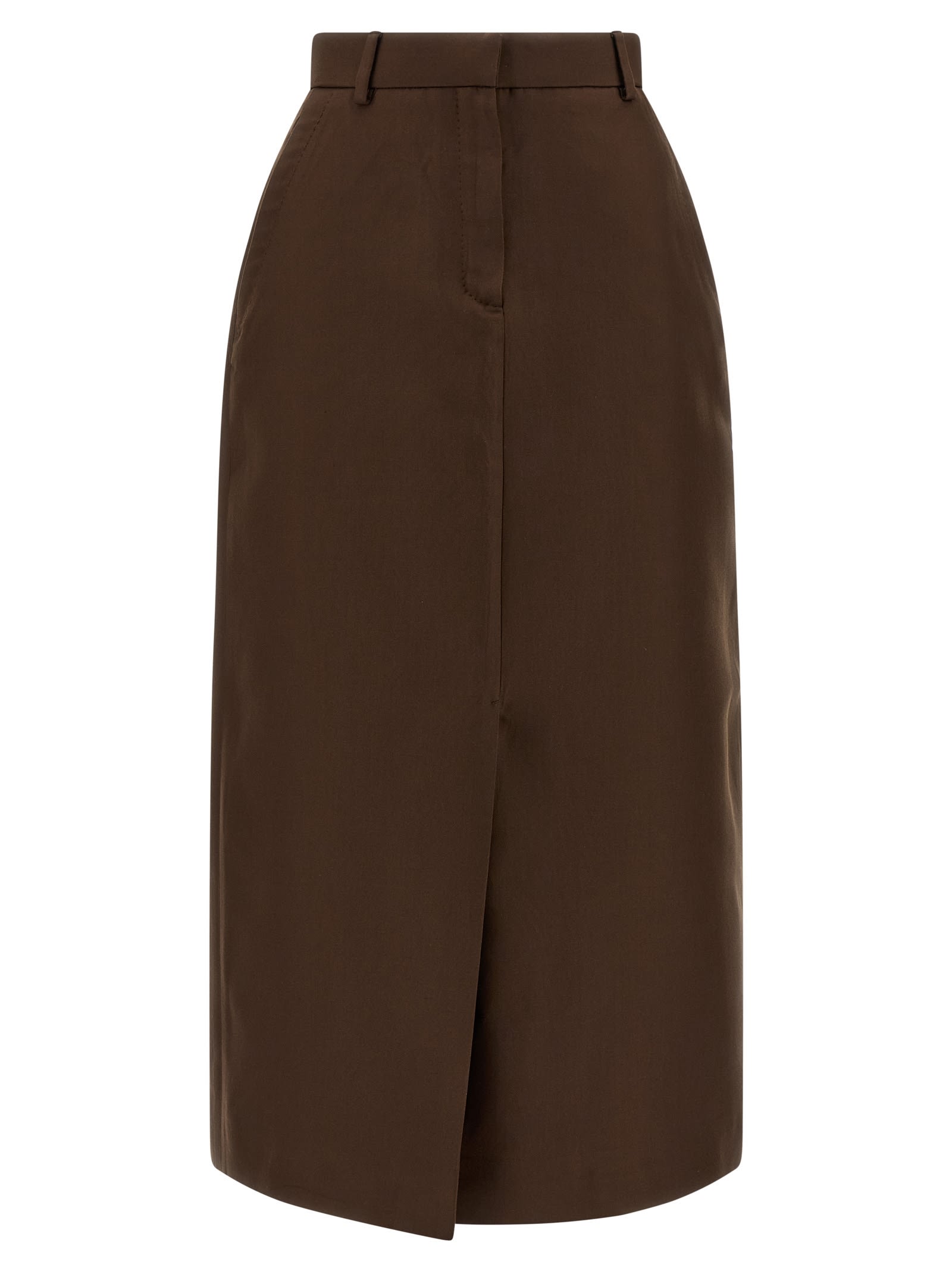Brioni Violante Silk Midi Skirt In Brown