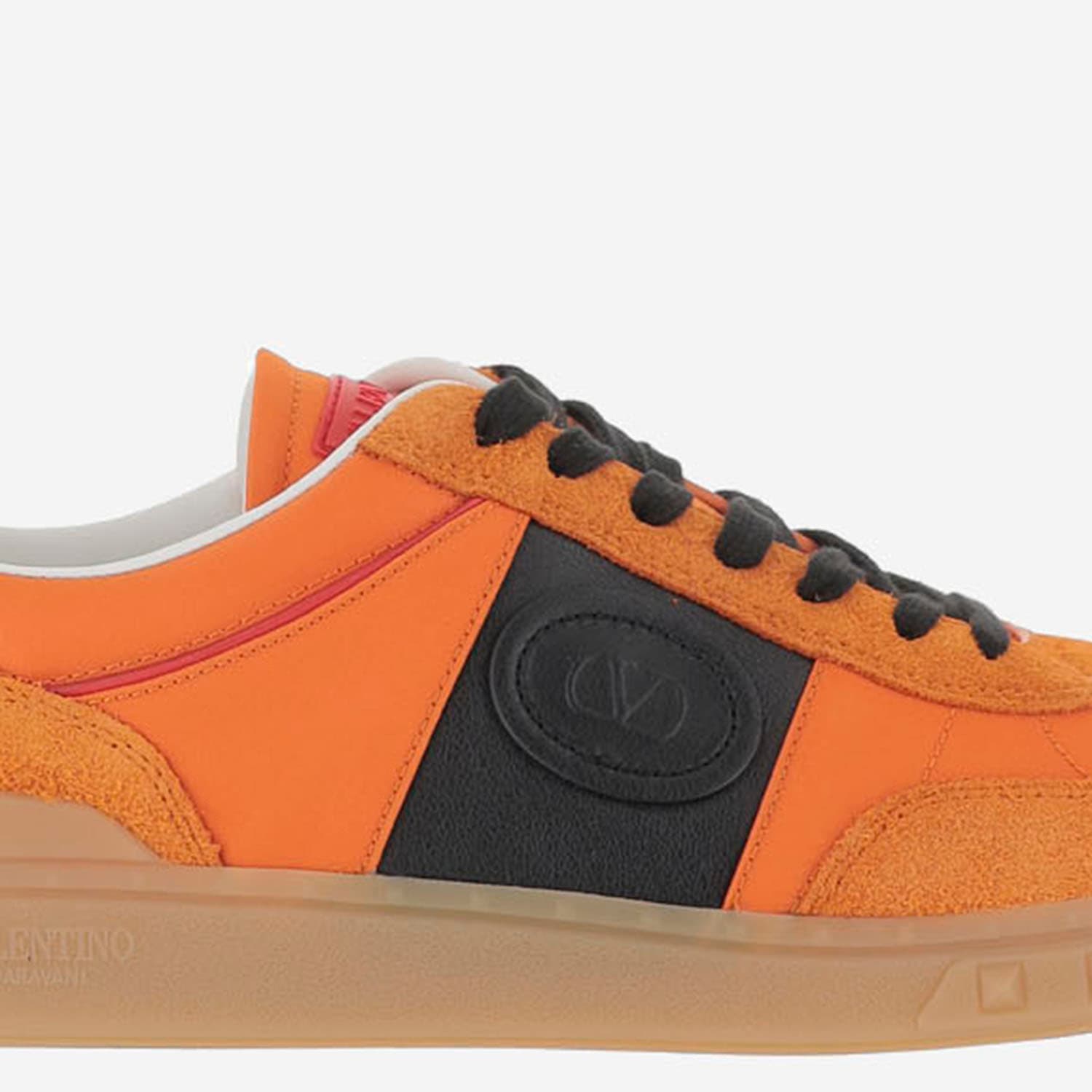 Valentino Upvillage Leather And Nylon Low Top Sneaker In Pumpkin/nero/coral Red