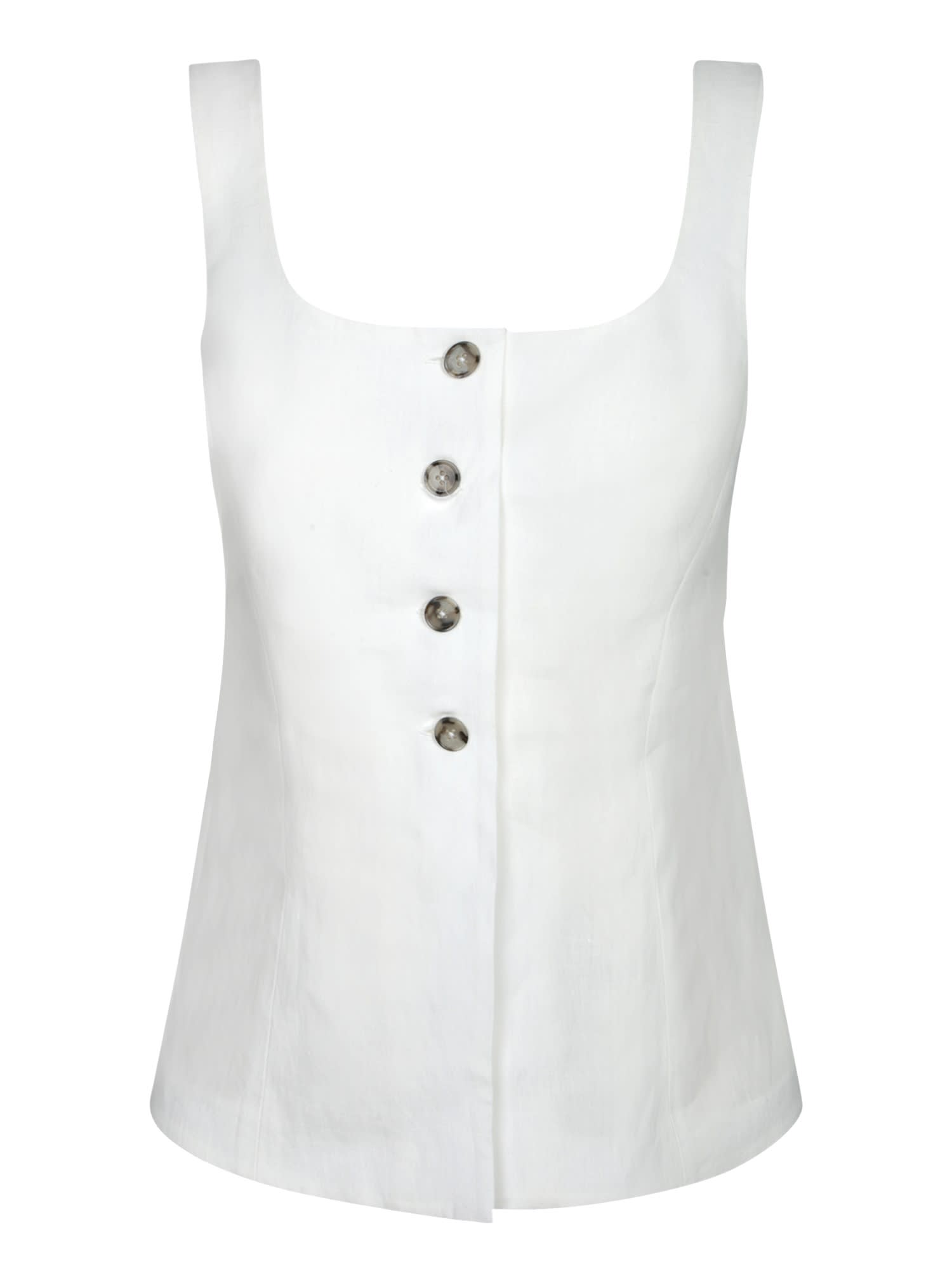 Paul Smith Square Neck White Linen Top With Decorative Buttons In White