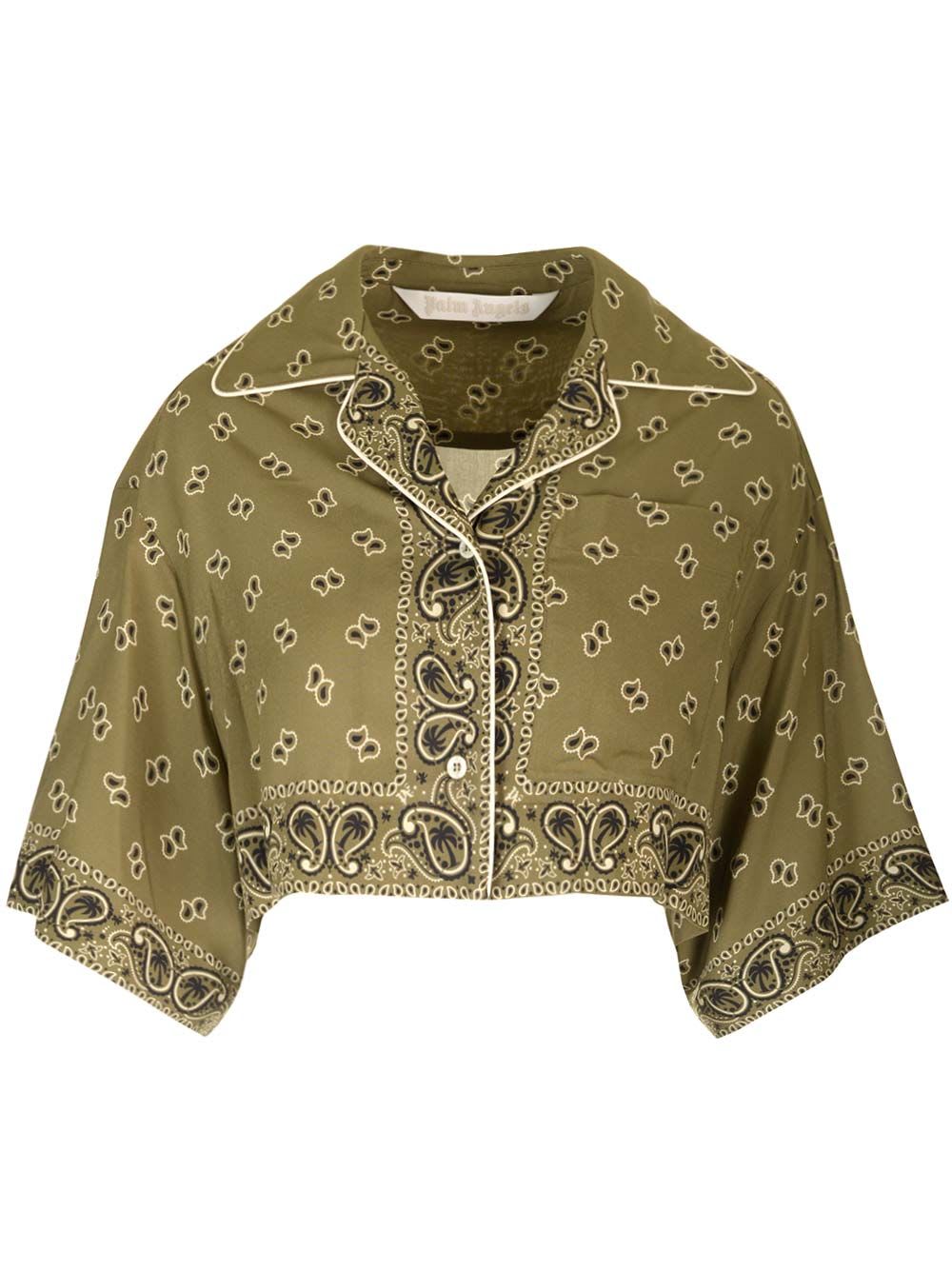 Shop Palm Angels Paisley Print Crop Shirt In Verde Militare