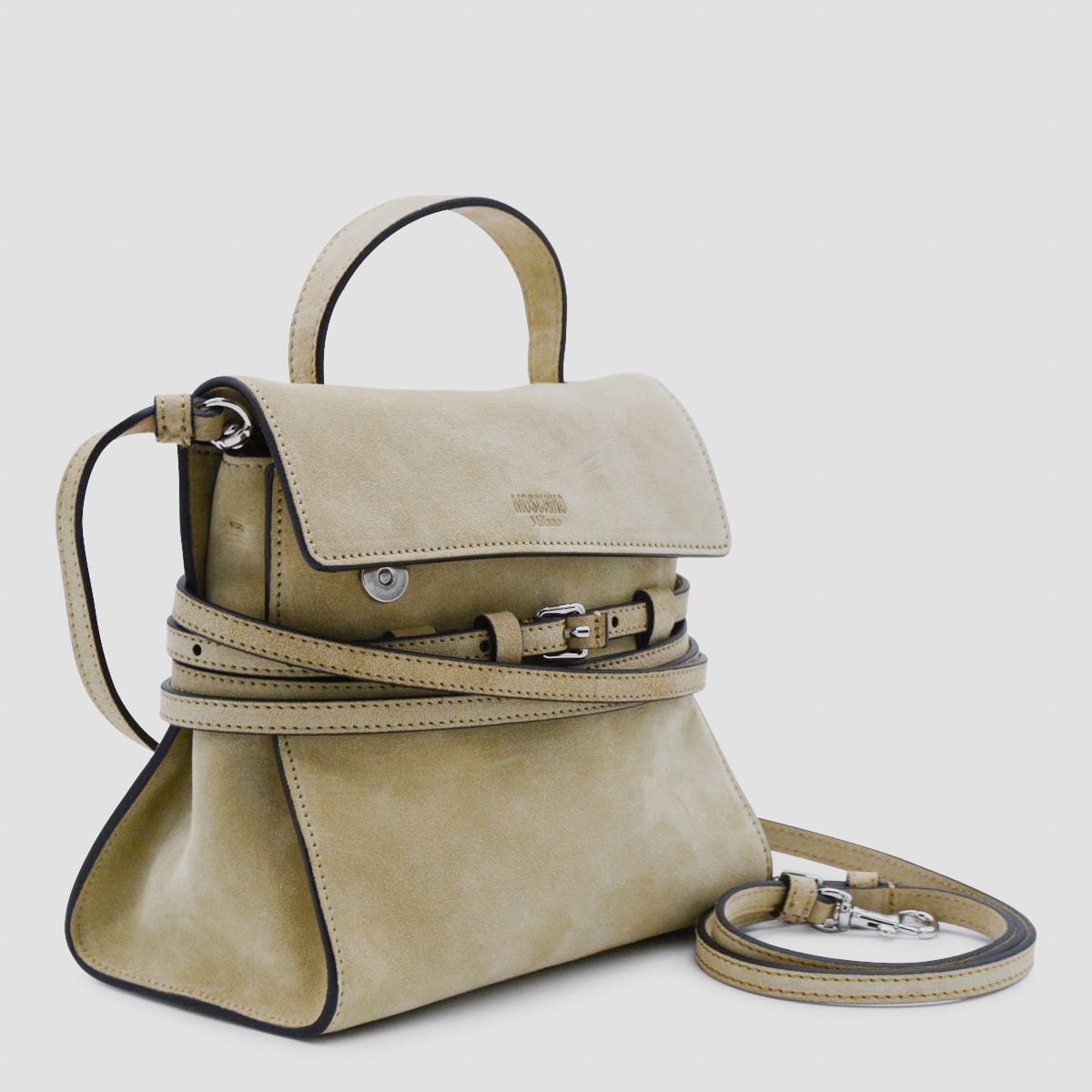 Moschino Light Beige Leather Top Handle Bag In Neutral